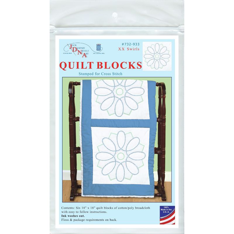 Jack Dempsey Stamped White Quilt Blocks 18"X18" 6/Pkg-Xx Swirls