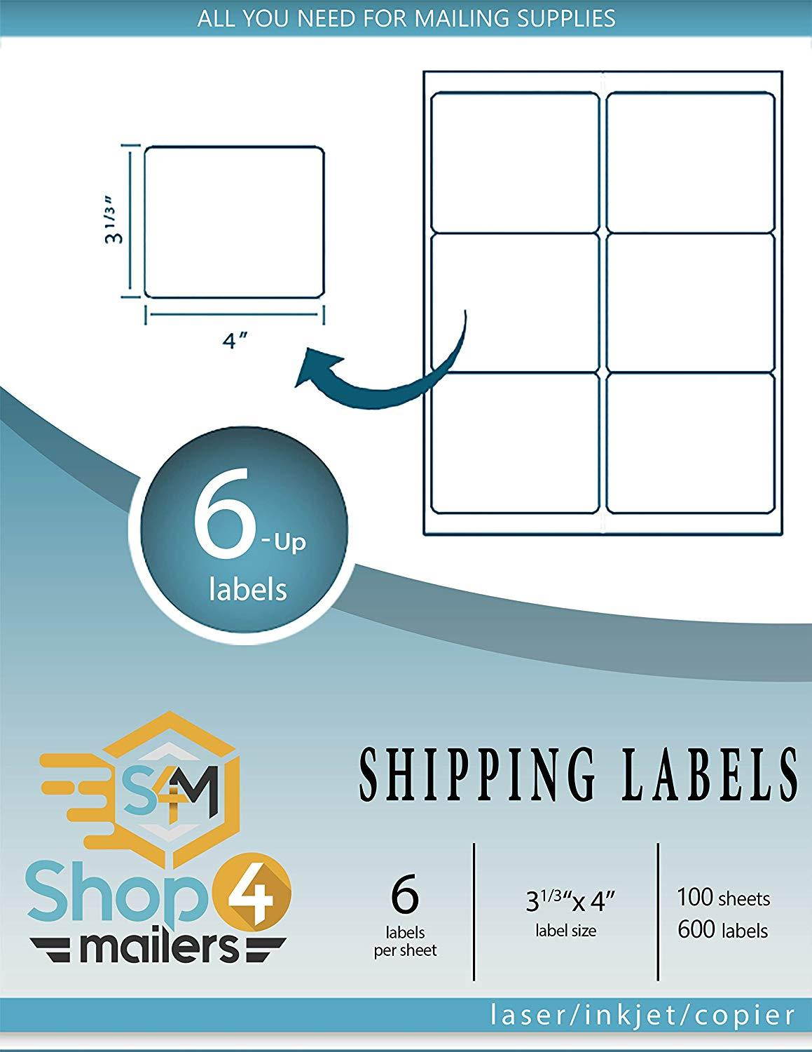 Shop4Mailers 6-Up White Shipping Labels 3 1/3" x 4" ~ 500 Sheets, 3000 Labels