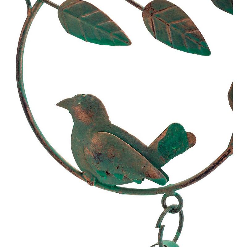 Wind & Weather Metal Birds and Bells Wind Chime with Green Over Gold Patina-Like Finish