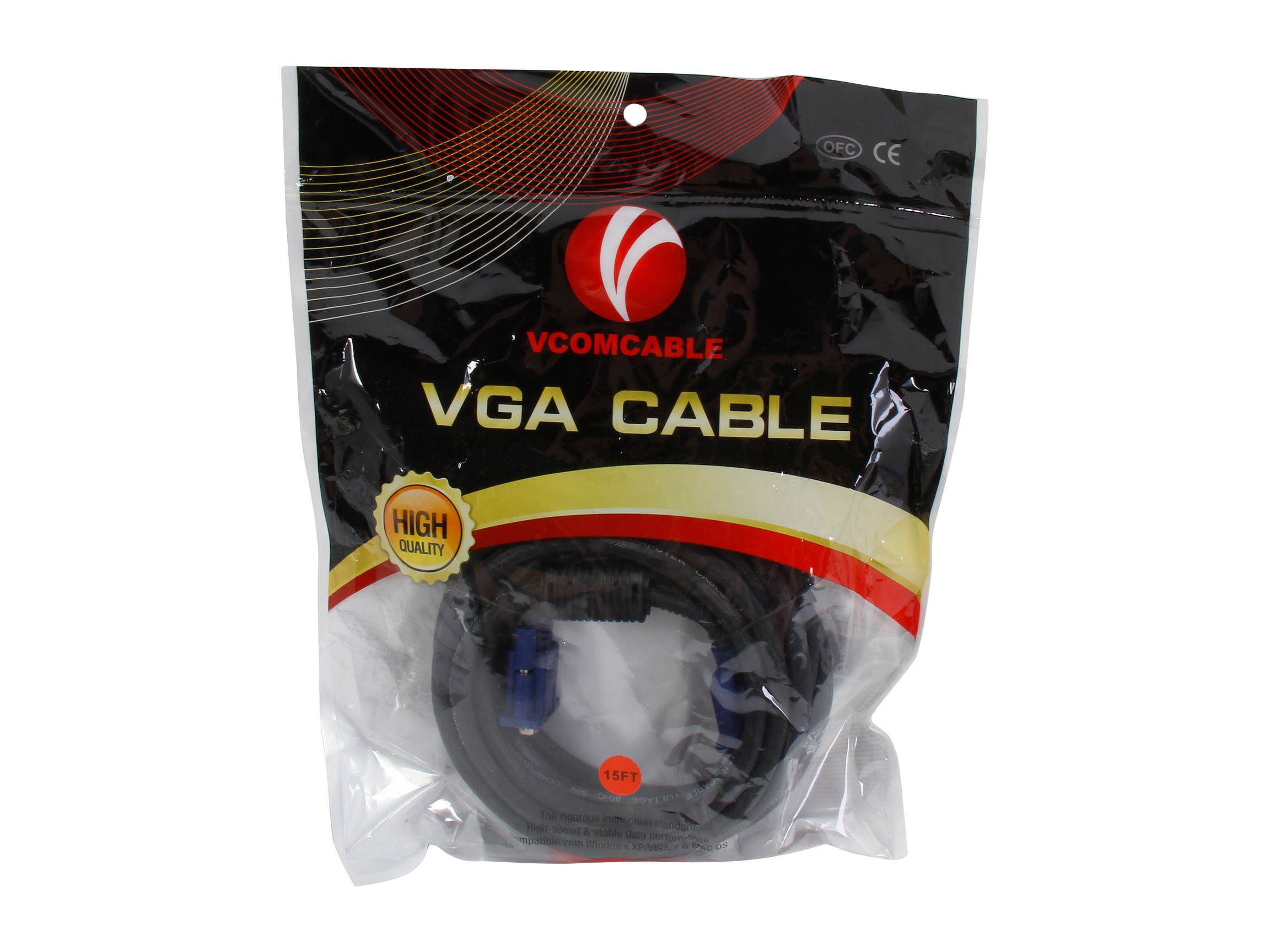 VCOM VC-VGA15F 15 ft. SVGA HD15 Male to Female Black Cable with Blue Connector