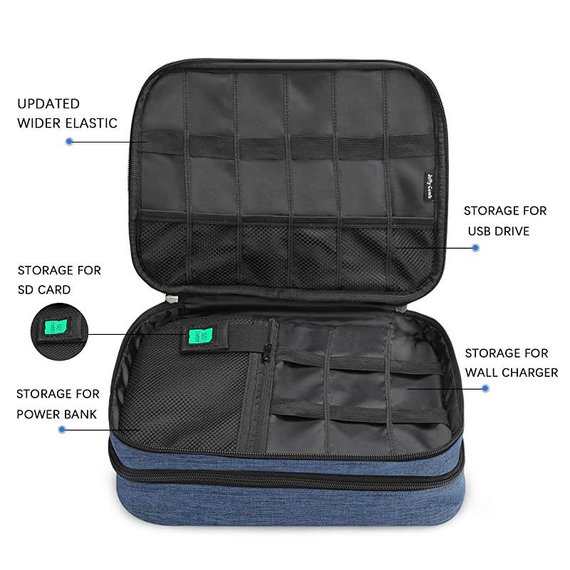 Electronics Organizer  Electronic Accessories Cable Organizer Bag Double Layer Travel Cable Storage Bag for Cables Laptop Charger Tablet Up to 11 and MoreThick LargeBlack and Blue