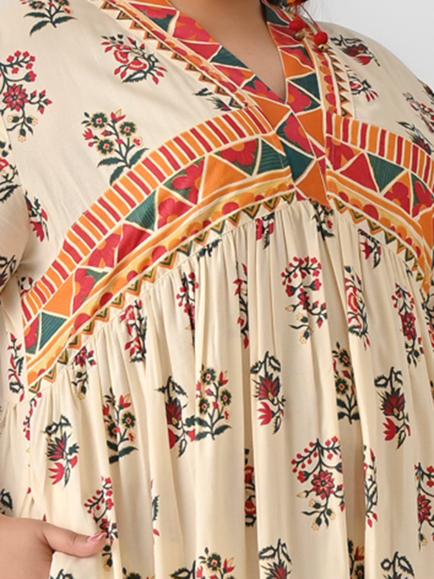 Rustorange Cream Printed Ethnic Dress