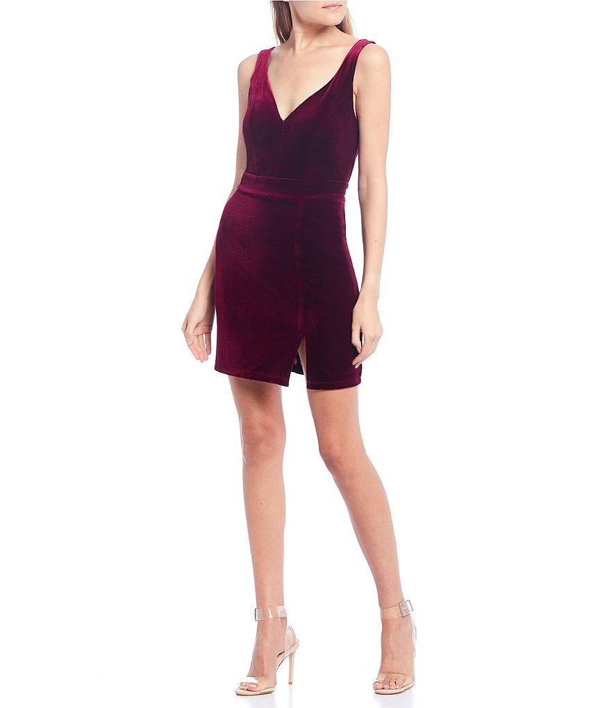 Midnight Doll Sleeveless V-Neck Side Slit Velvet Sheath Dress