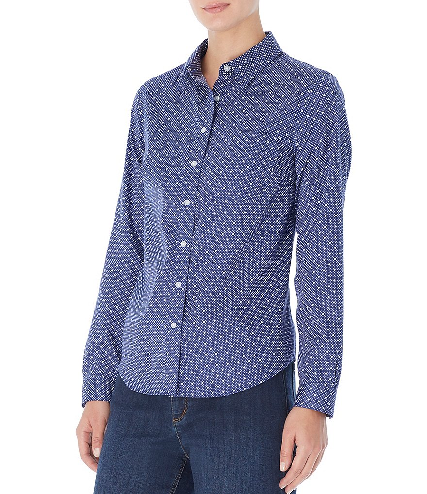Jones New York Easy-Care Oxford Dot Print Long Sleeve Button-Front Shirt