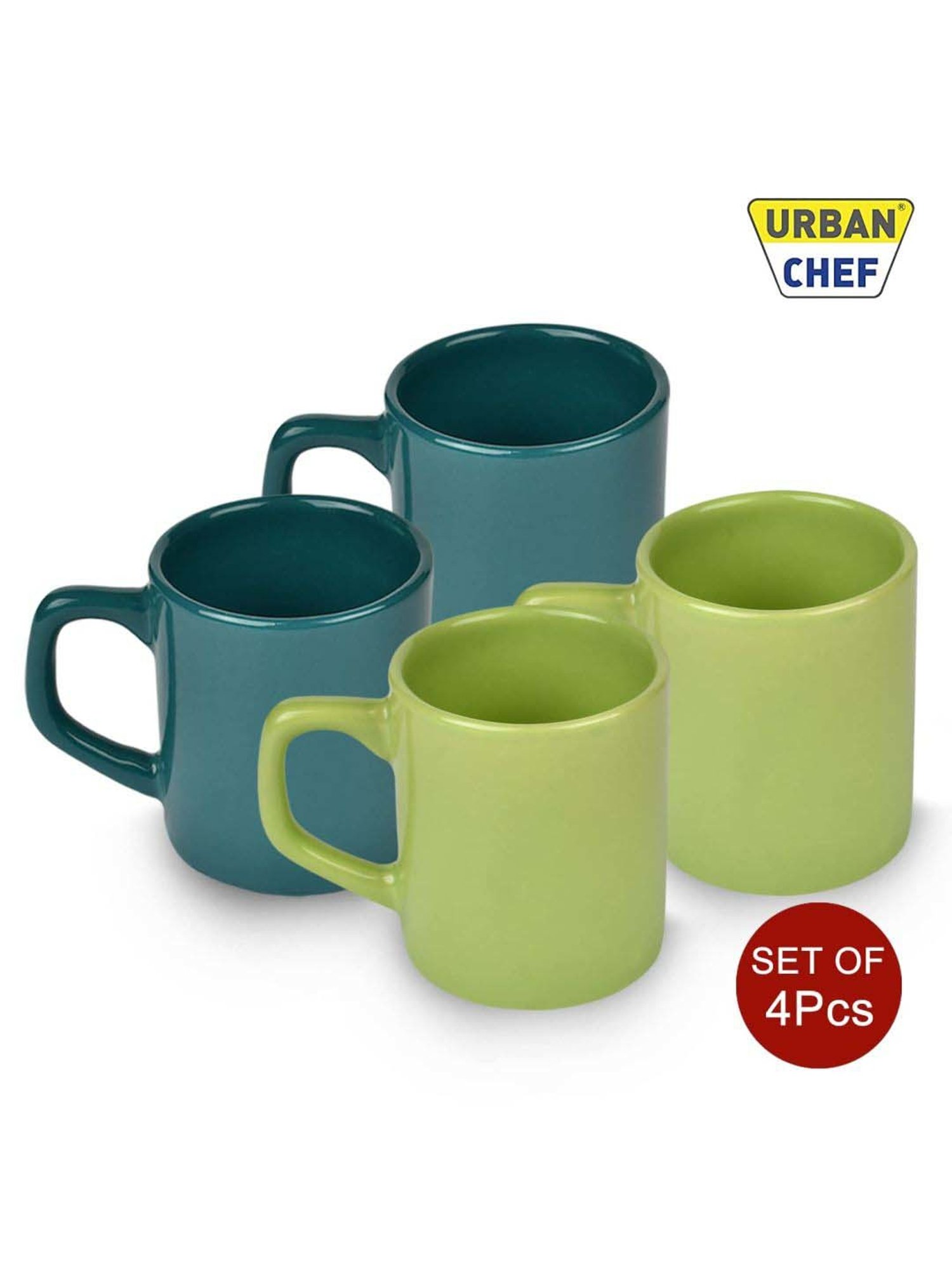Urban Chef Dark Green & Parrot Green Ceramic Droite Handcrafted Microwave Safe Cup - Set of 4