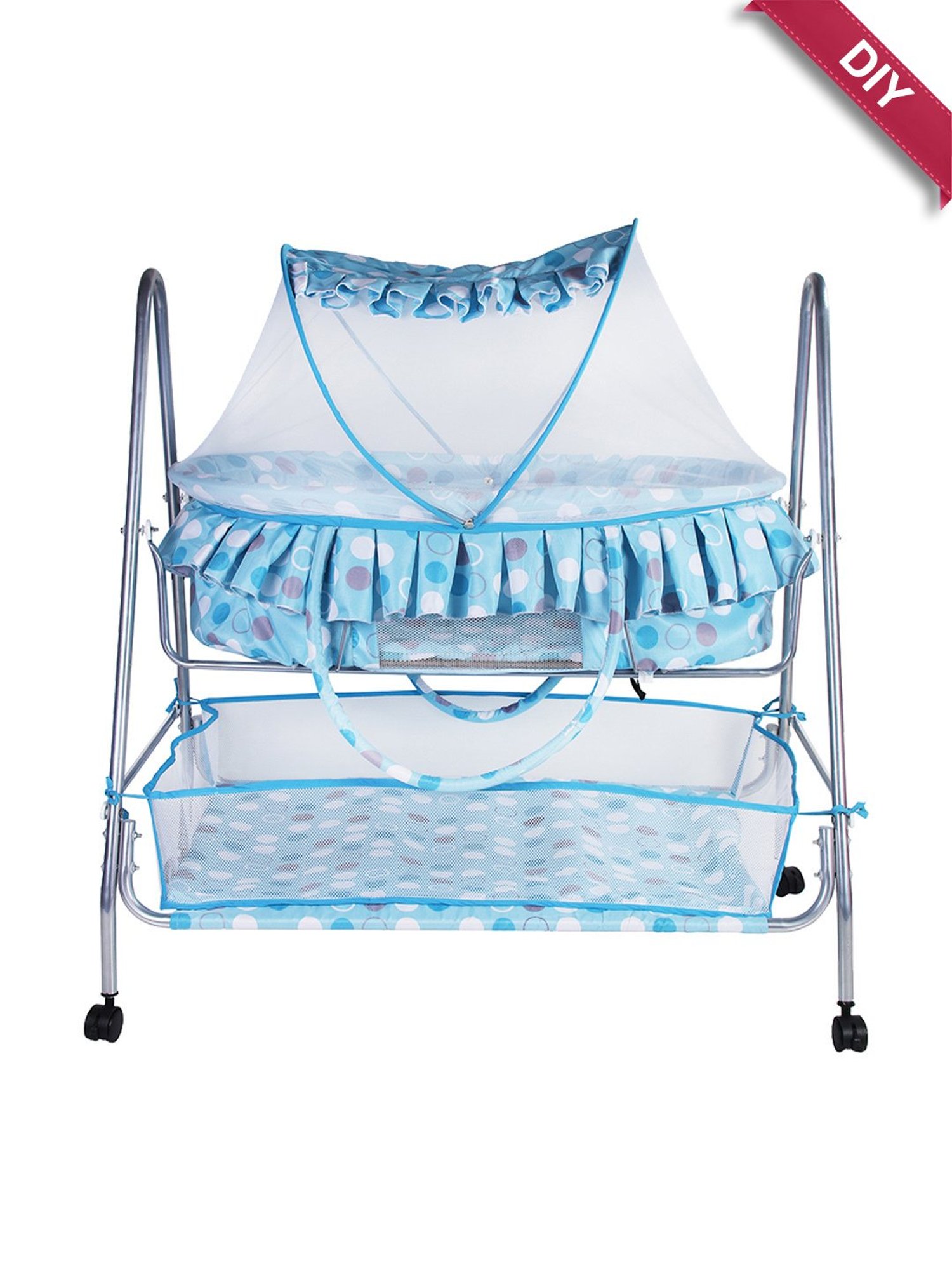 Kiddery Blue Value Baby Bassinet with Mosquito Protection Net (Age 0-8 Months)