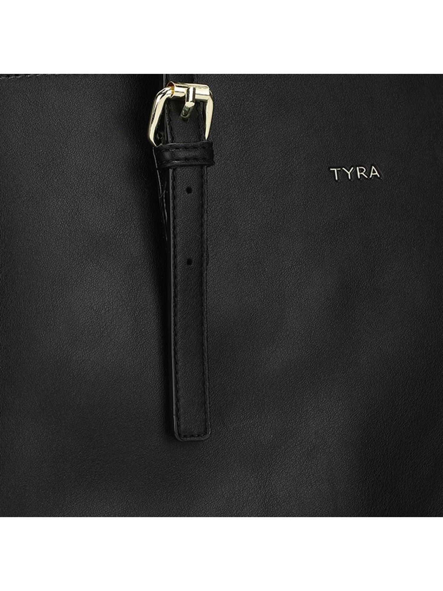 Tyra Hazel Black Solid Faux Leather Tote Handbag