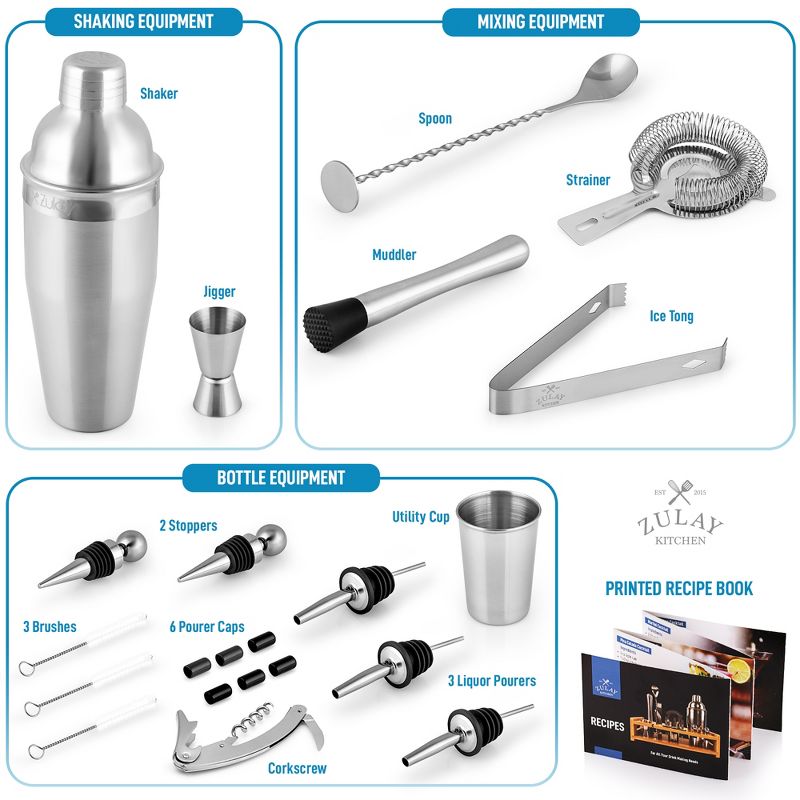 Zulay Kitchen 24-Piece Stainless Steel Bartender Set Kit