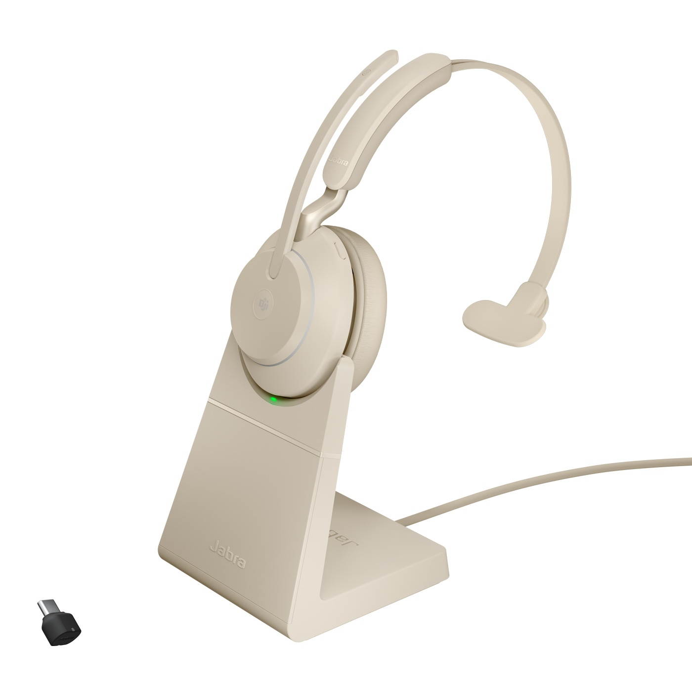 Jabra Evolve2 65 USB-C MS Mono with Charging Stand - Beige Wireless Headset / Music Headphones