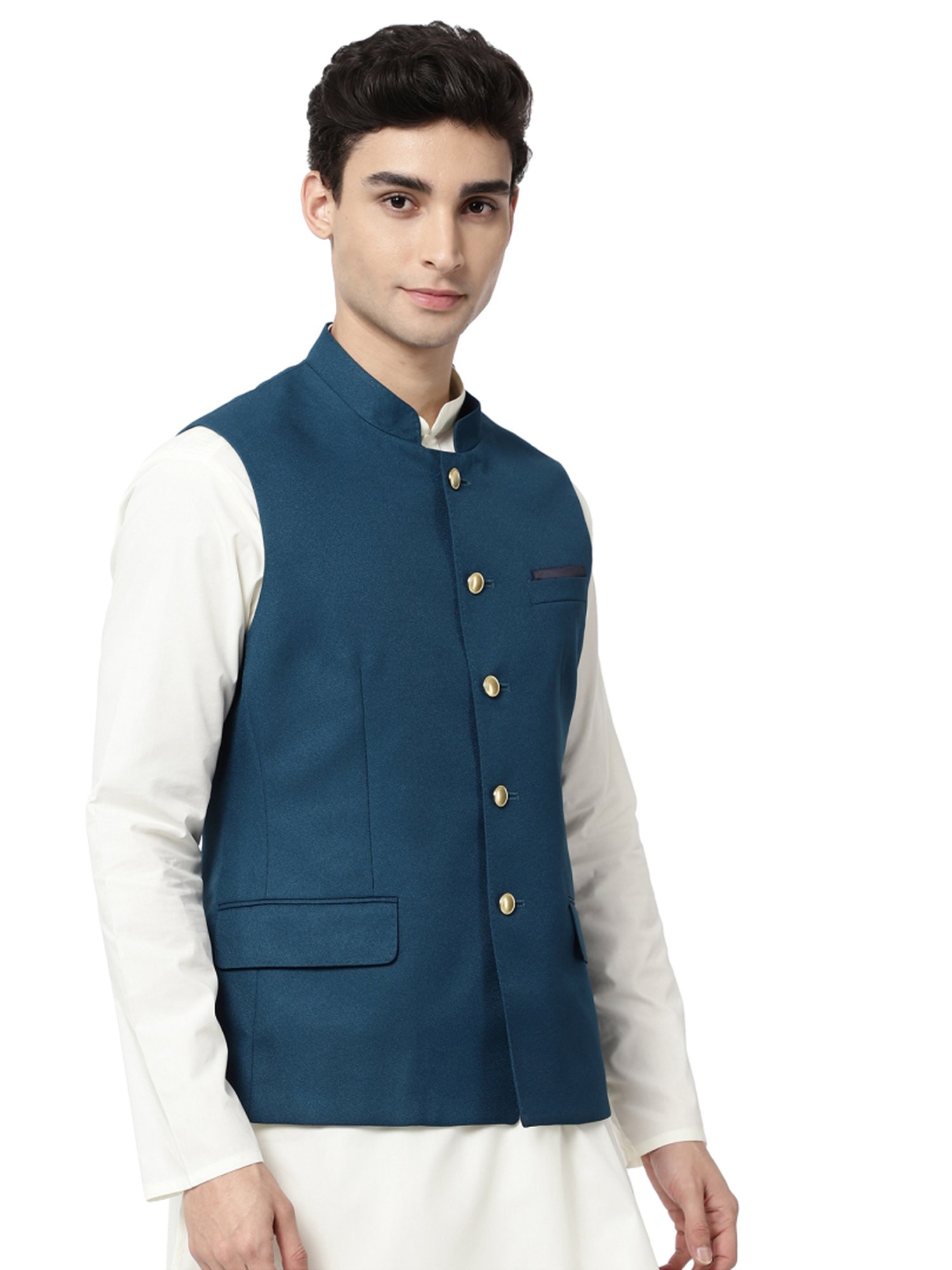 Ad By Arvind Teal Blue Regular Fit Nehru Jacket