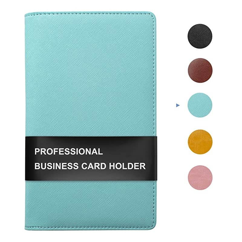 Leather Business Card Book Holder, Professional Business Cards Book Organizer PU Name Card Credit Cards Book Holder Booklet (Mint Green)