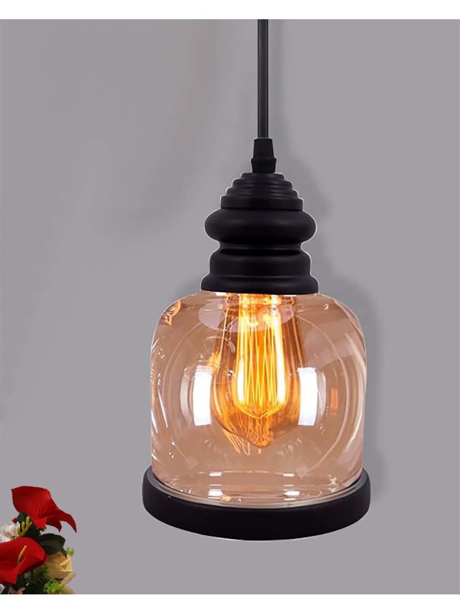 Homesake Amber Black & Transparent Glass Clylindrical Pendant Lamp (Bulb not included)