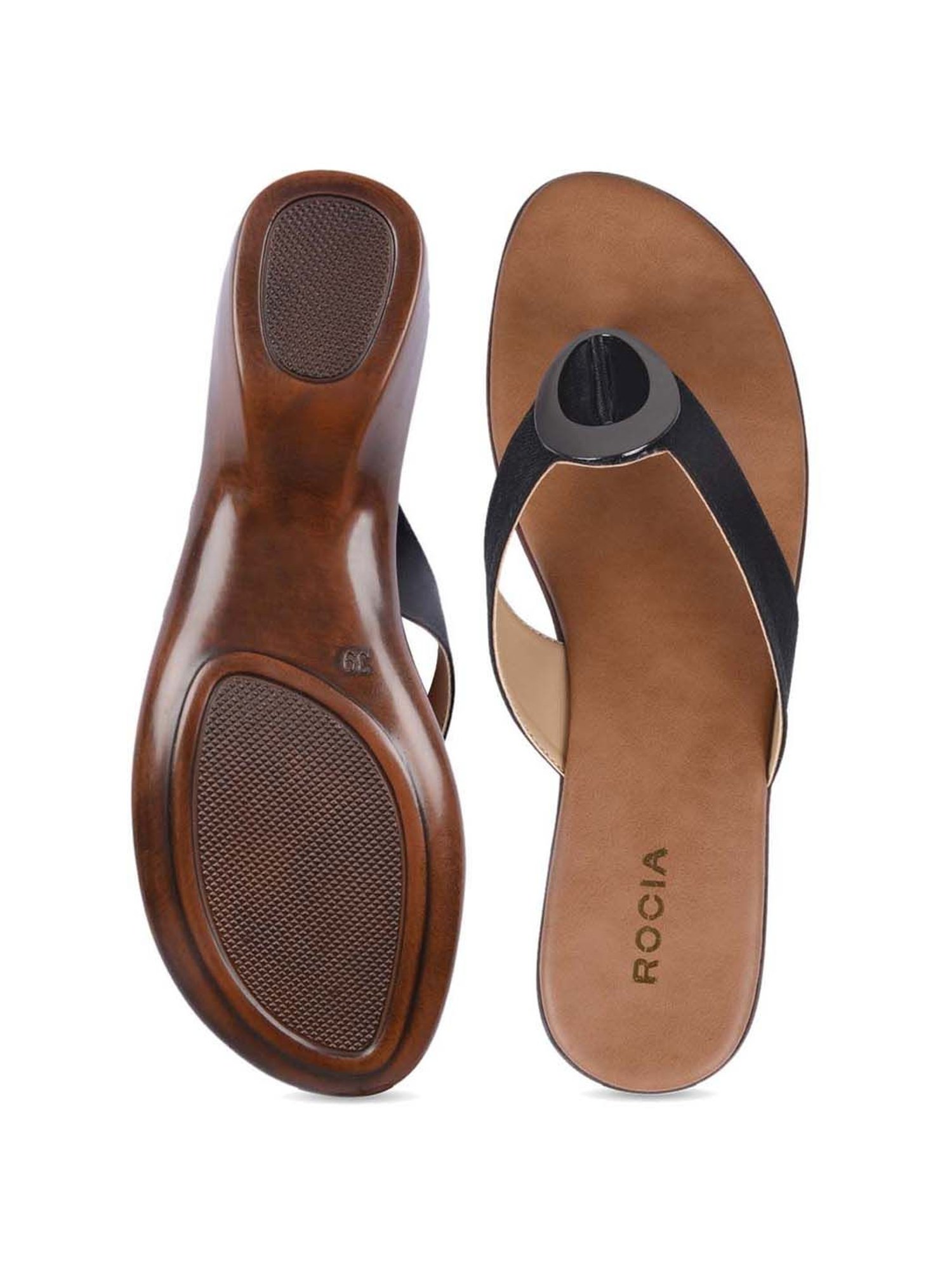 Rocia by Regal Women's Black Thong Wedges