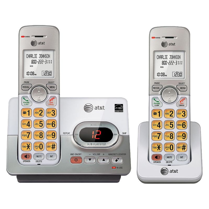 AT&T EL52203 DECT 6.0 Expandable Cordless Phone System with Answering Machine, 2 Handsets - Silver
