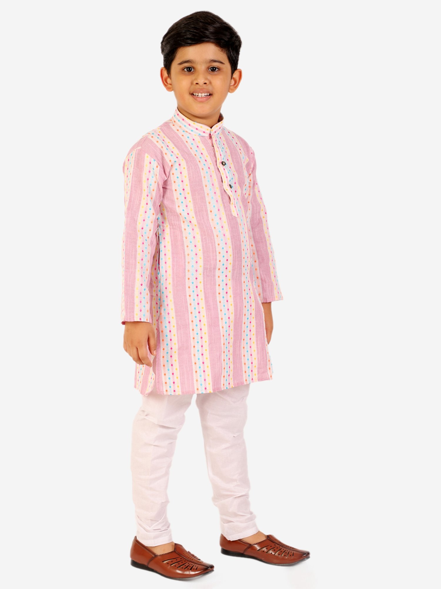 Pro-Ethic Style Developer Kids Pink & White Printed Full Sleeves Kurta with Pyjamas