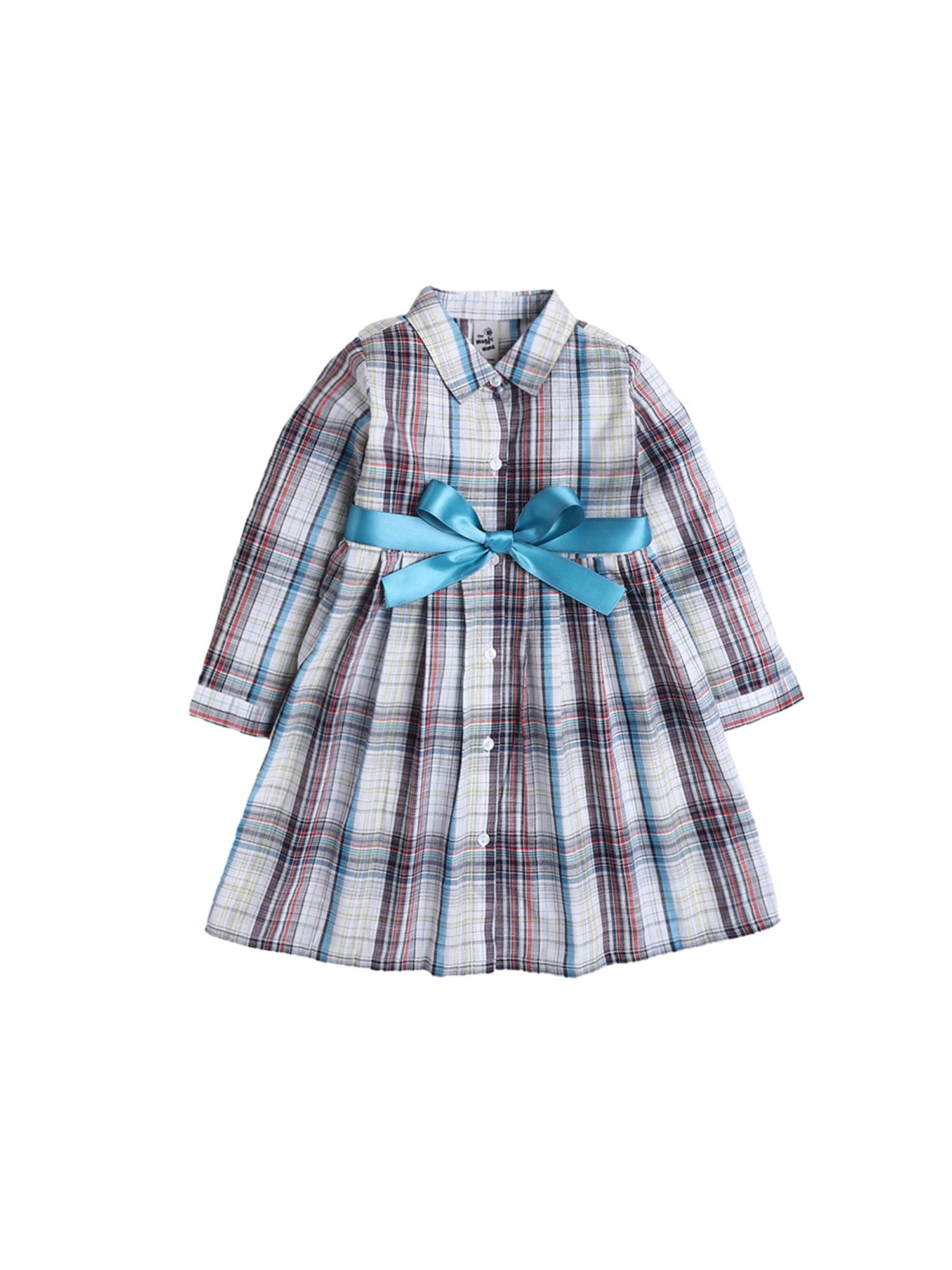 The Magic Wand Kids Multicolor Checks Dress with Belt