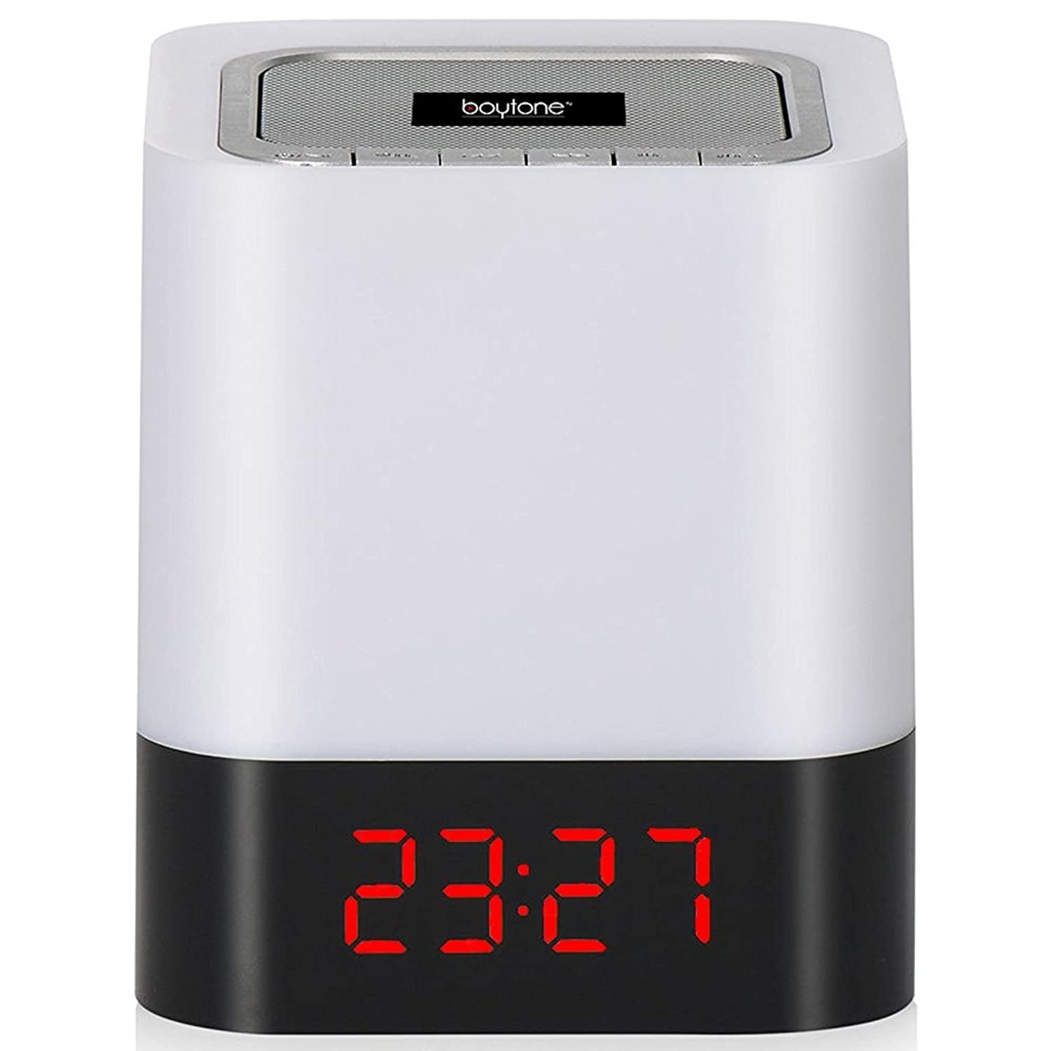 Boytone BT-83CR Portable FM Radio Alarm Clock Wireless Bluetooth 4.1 Speaker, 3-Way Night Light Touch Lamp, Built&ndash;in 8 Hours Play Rechargeable Battery, LED, Mic, USB & Micro SD Slot, AUX, 110/220 V