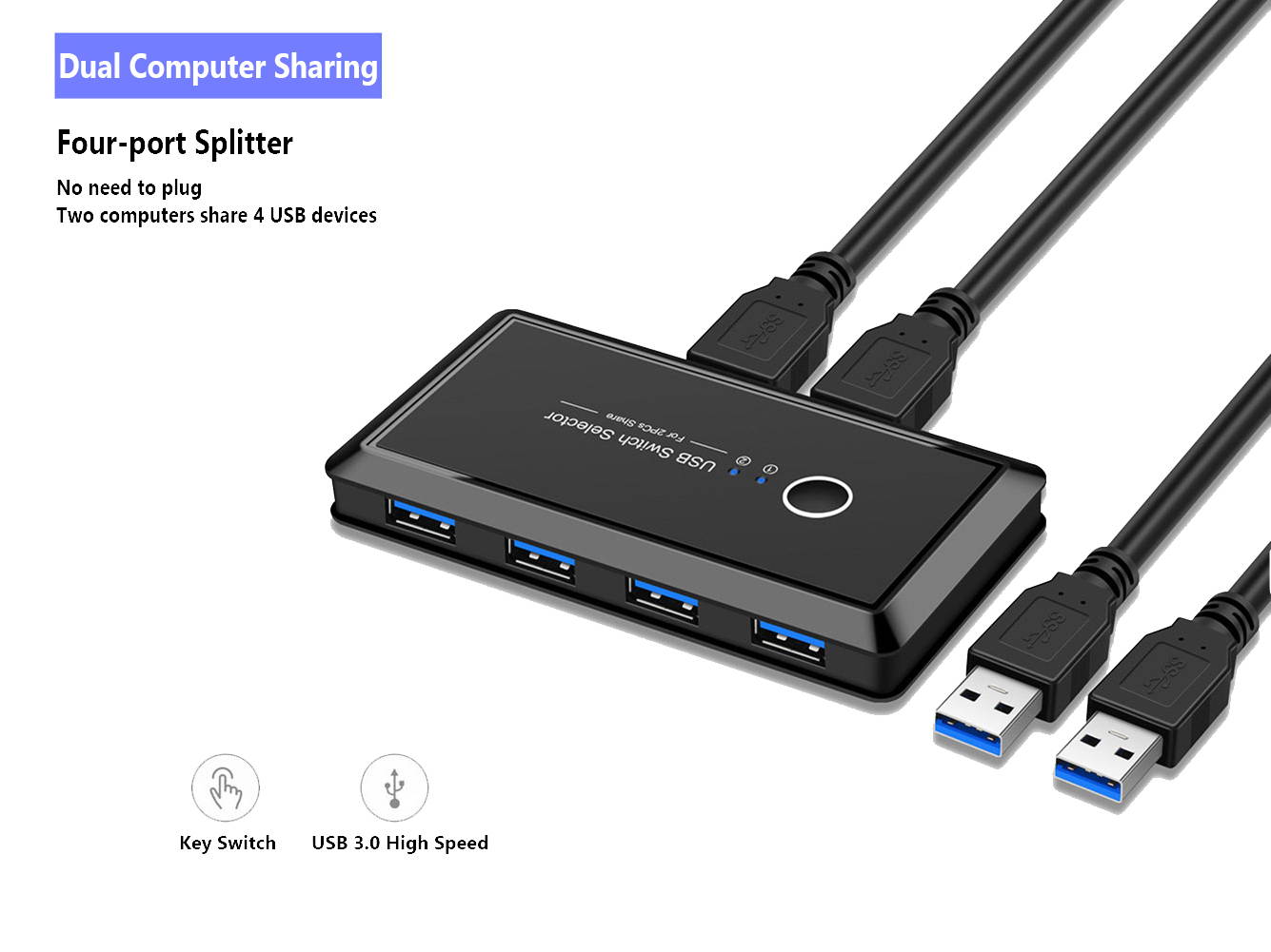 USB 2.0 3.0 KVM Switcher Selector 2 Computers Sharing 4 USB Devices Switch Box Hub Adapter for Keyboard Mouse Printer Scanner KVM Console Box Compatible with Mac/Windows/Linux