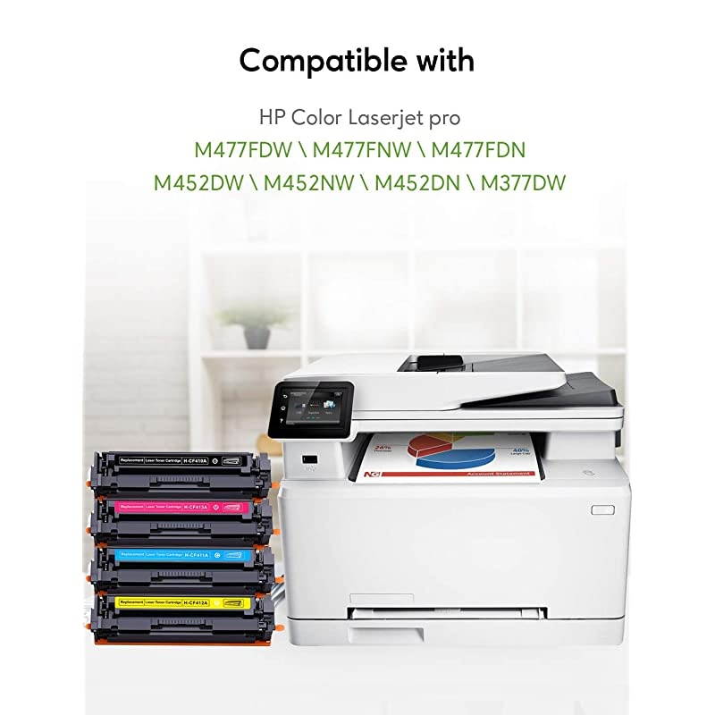 Compatible Toner Cartridges for HP 410A CF410A 1 Set Compatible with HP Laserjet Pro MFPM477FDW M477FDN M477FNW M452DN M452DW M452NW Printer 1 Black 1 Cyan 1 Magenta 1 Yellow