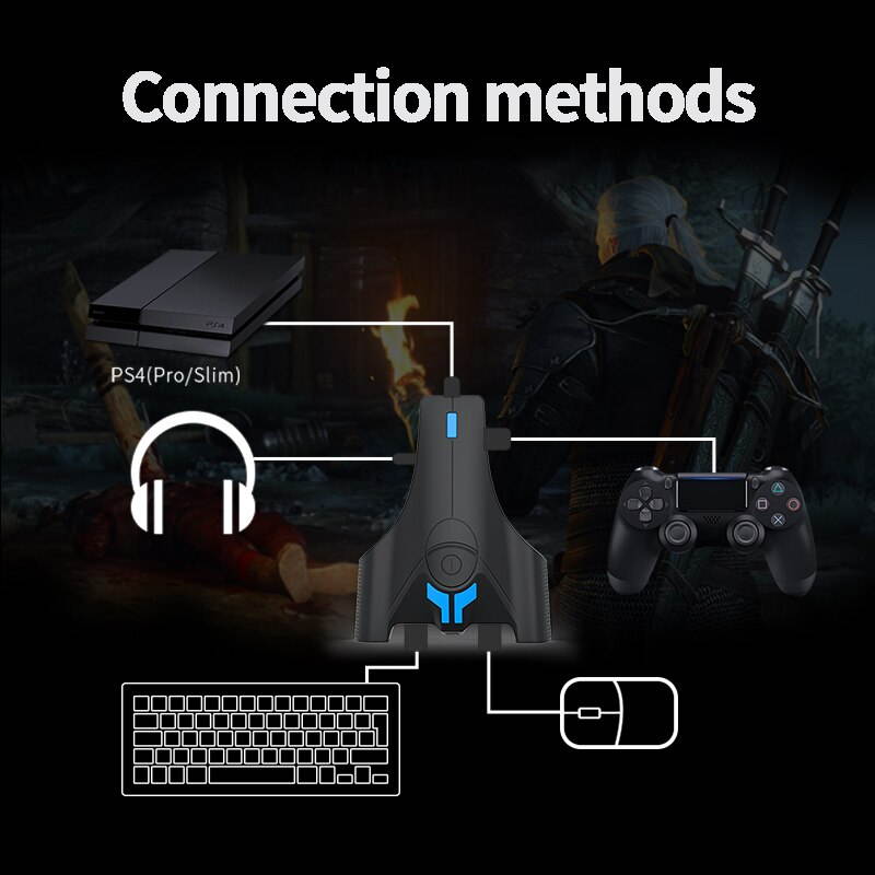 Keyboard and Mouse Adapter Converter with 3.5mm Mic for Nintendo Switch / PS4 / Xbox One / PS3 Console with LED Lights (1 pcs)