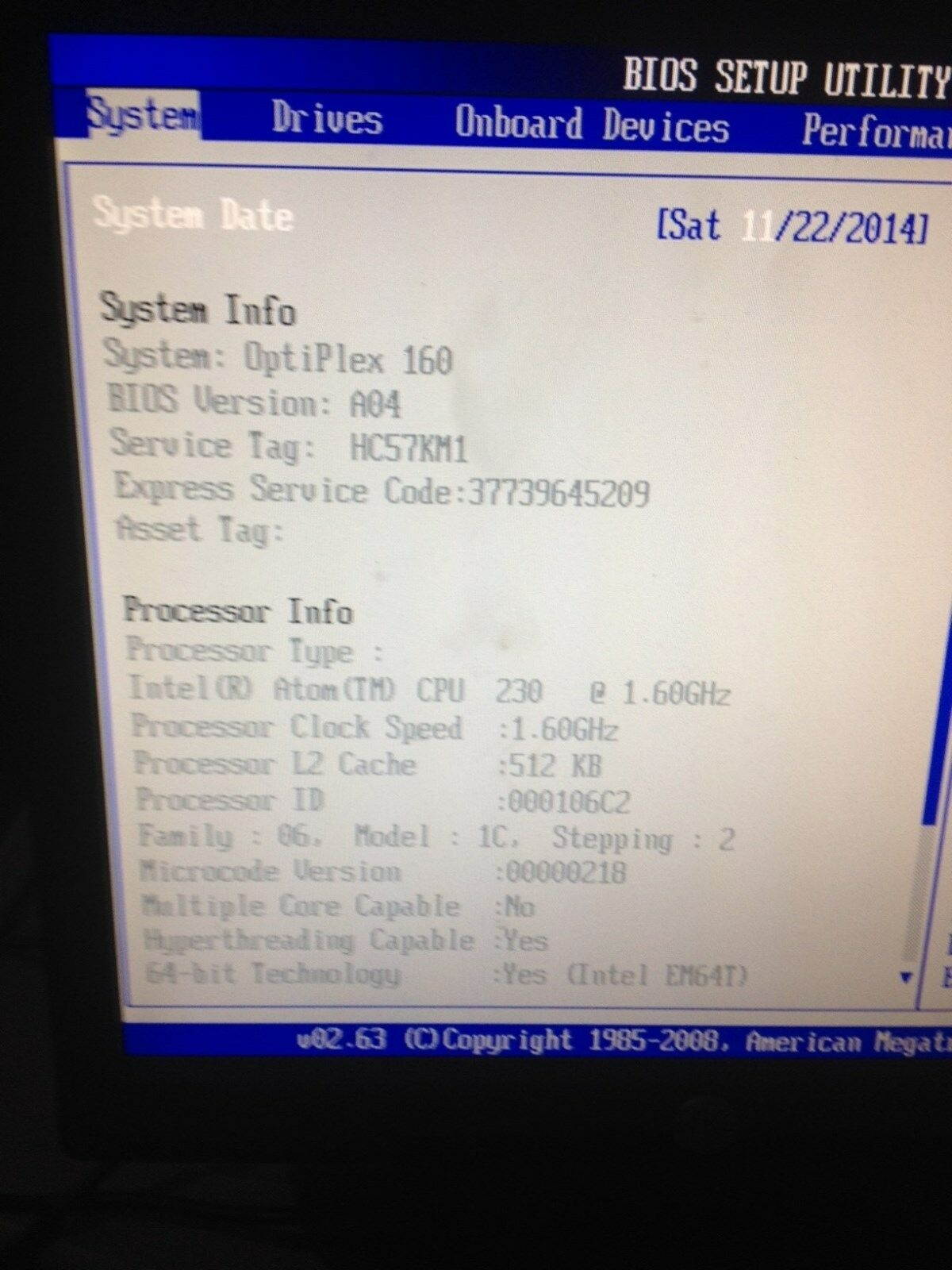 Dell Optiplex 160 Thin Client Atom 230 1.6GHz 2GB   *No HDD*