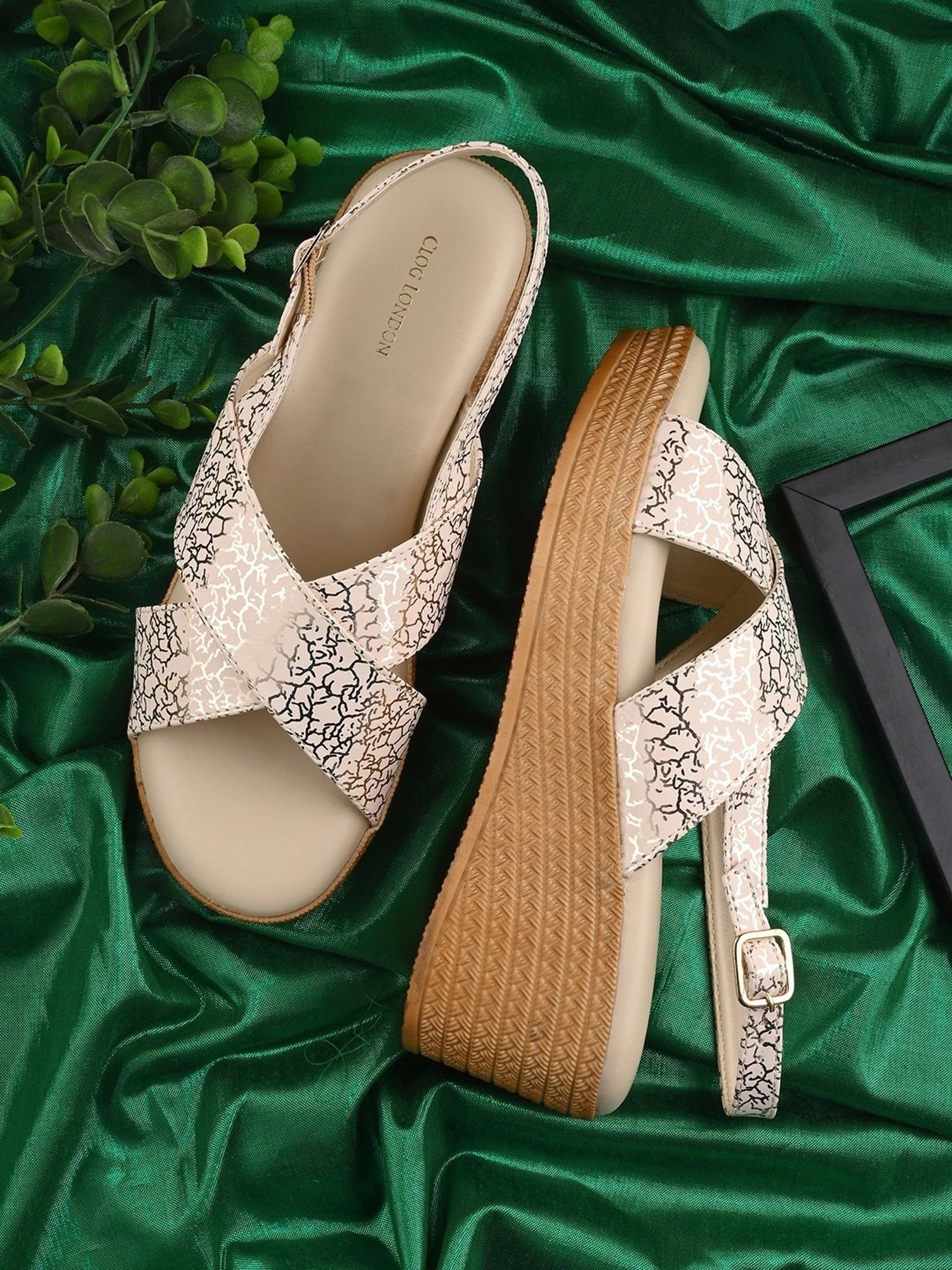 Clog London Women's Cream Back Strap Wedges