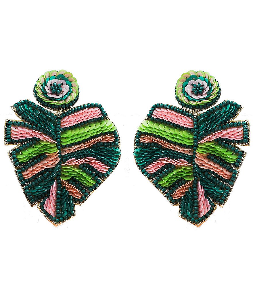 Panacea Sequin Palm Leaf Earrings