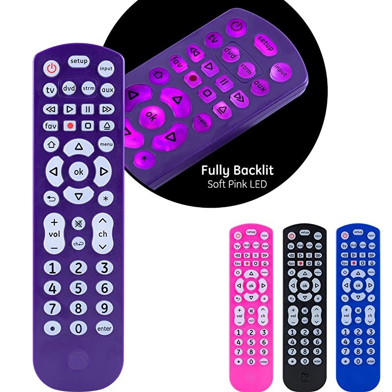 Backlit Universal Remote Control for Samsung, Vizio, LG, Sony, Sharp, Roku, Apple TV, RCA, Panasonic, Smart TV, Streaming Players, Blu-Ray, DVD, 4-Device, Purple, 45765 Purple, Backlit