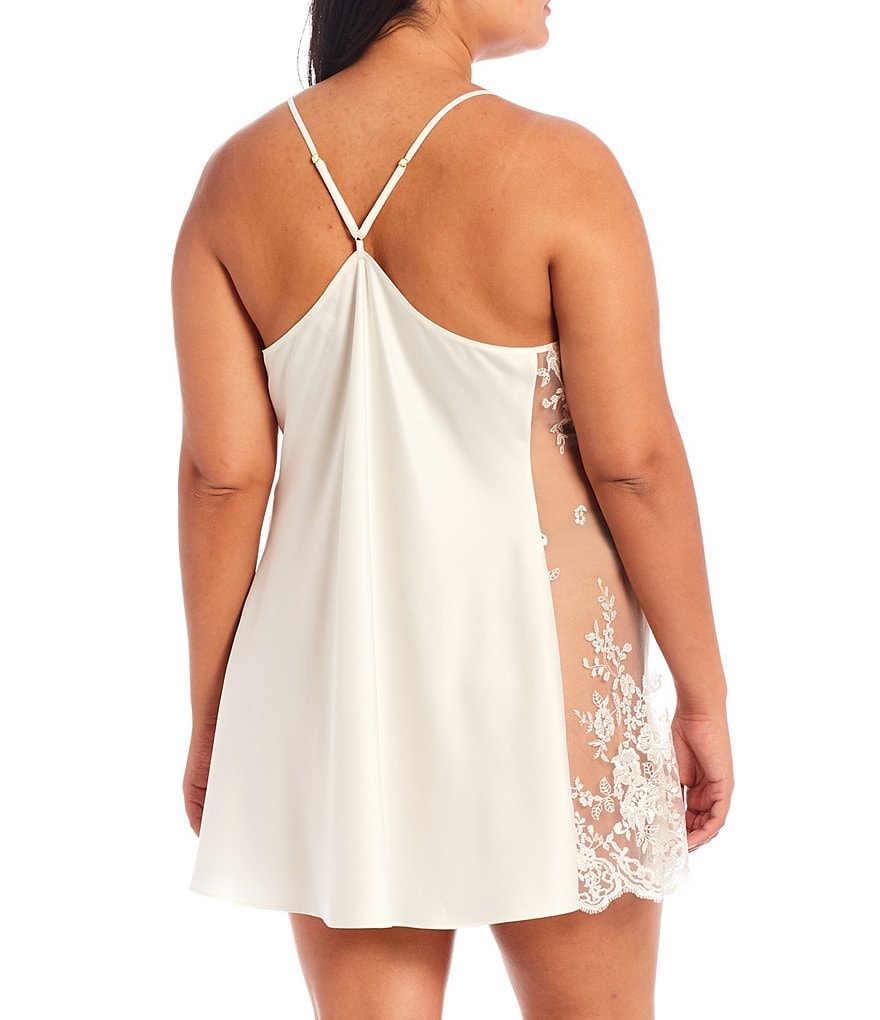 Rya Plus Darling Scoop Neck Charmeuse & Lace Solid Chemise