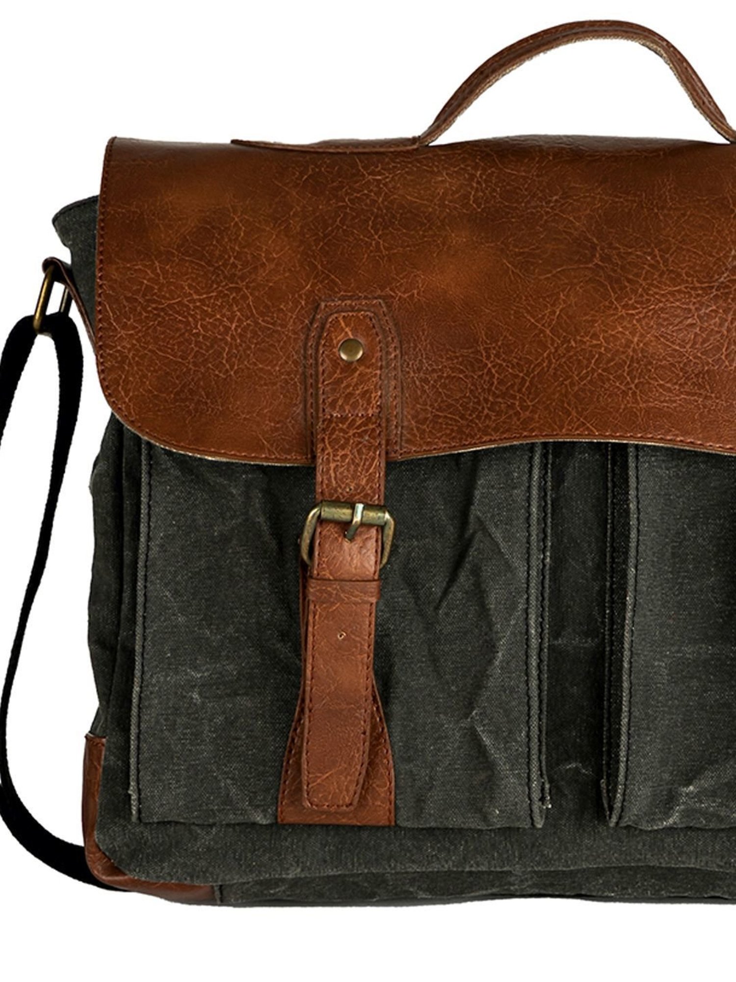 Mona B Black Canvas Medium Messenger Bag