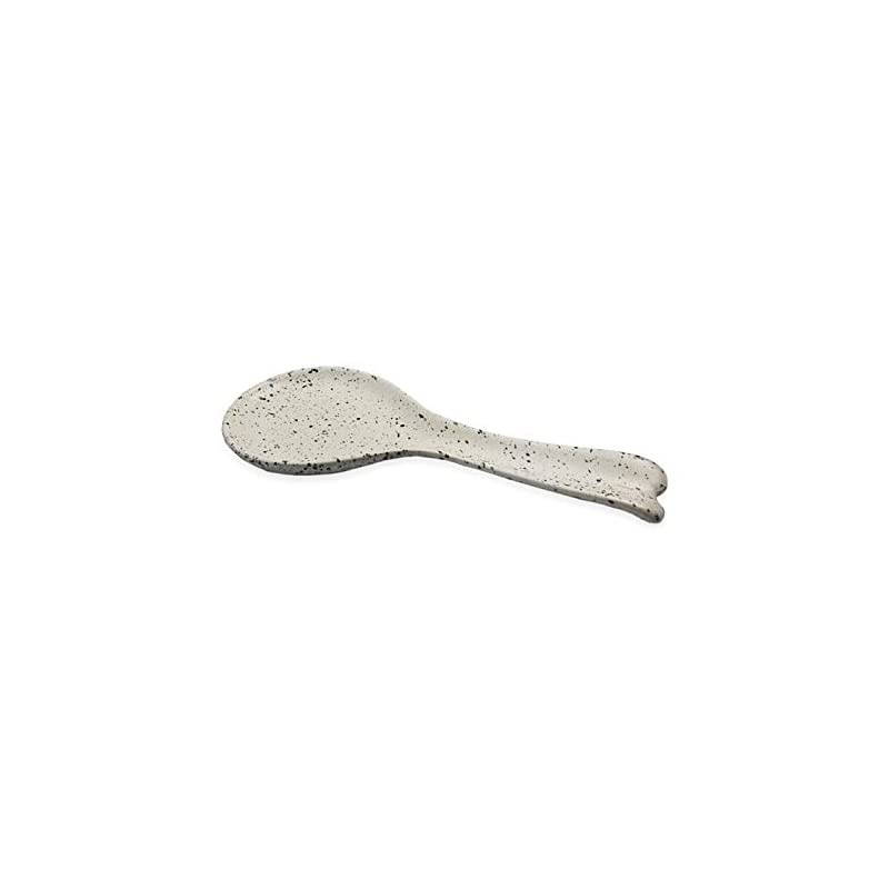 Ceramic Stoneware White Speckled Spoon Rest, 9 Inch