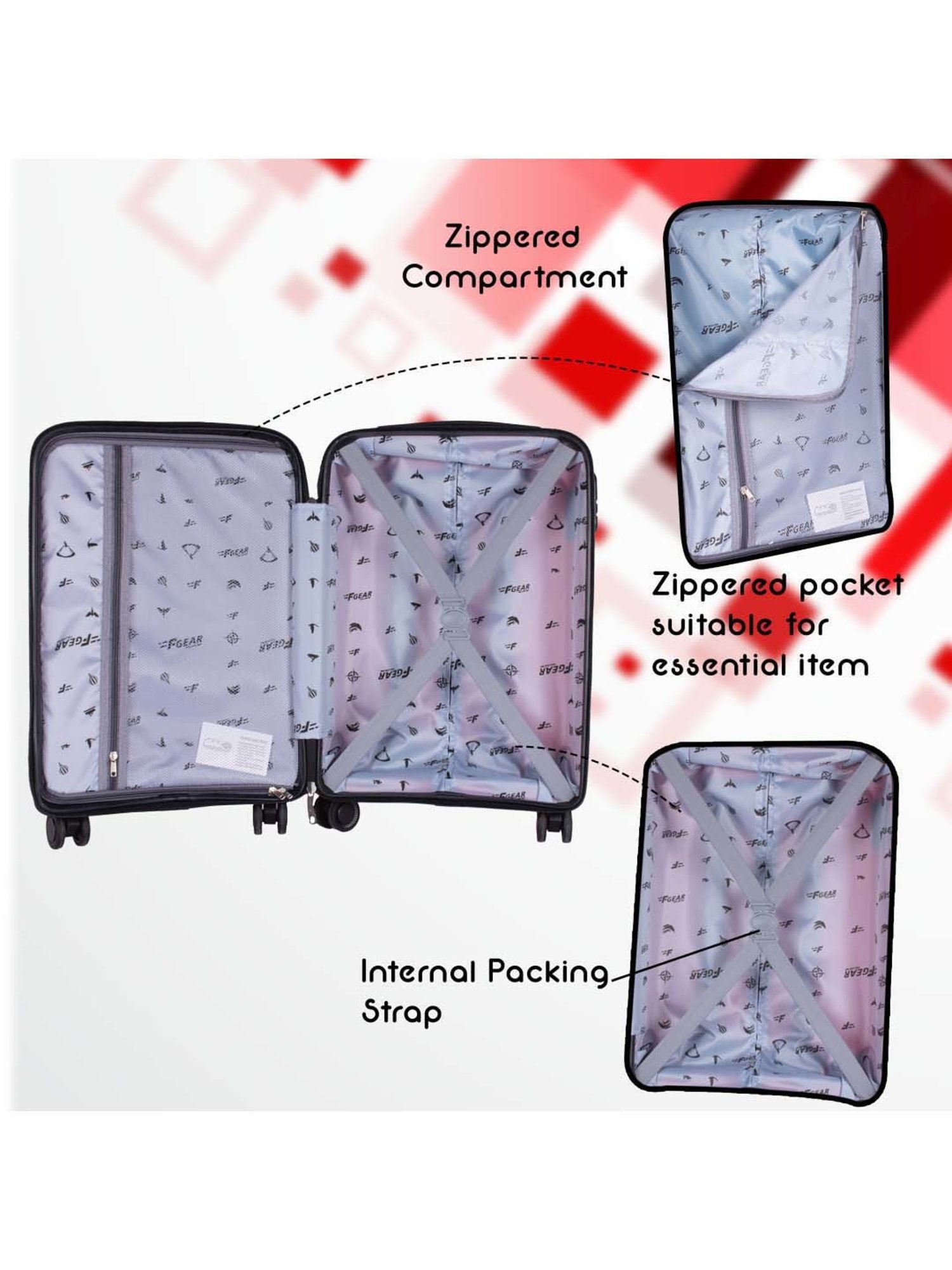 F Gear 4 Wheel Large Hard Cabin Trolley - 46 cm