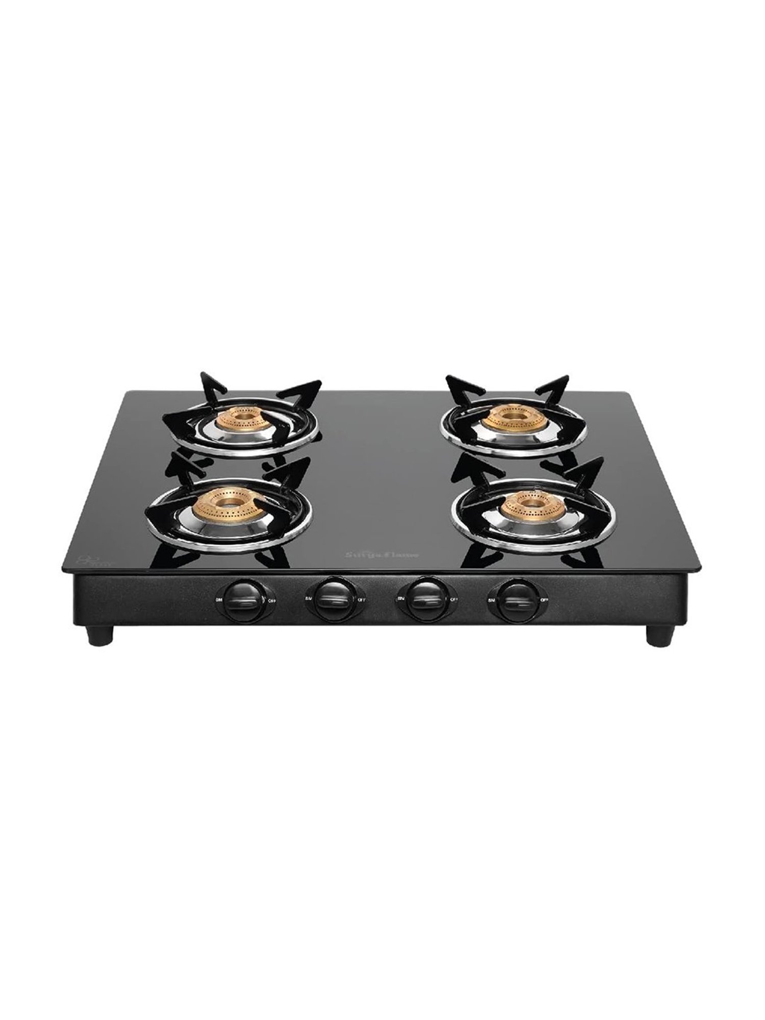 Suryaflame Black Stainless Steel Glass Top Gas Stove with 4 Burners