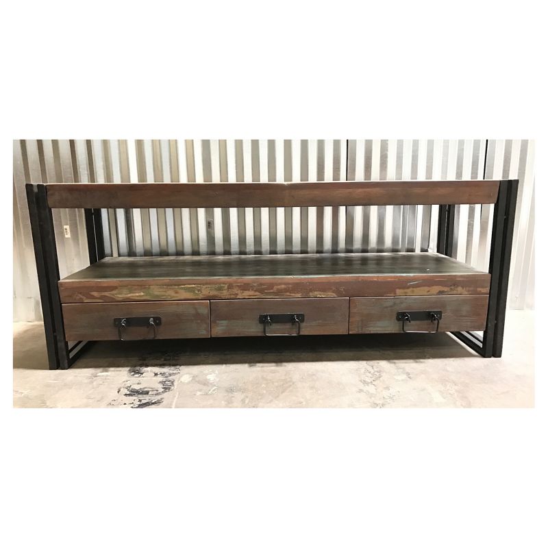 Industrial Old Reclaimed Wood and Iron 3 - Drawer 70" TV Console - Timbergirl