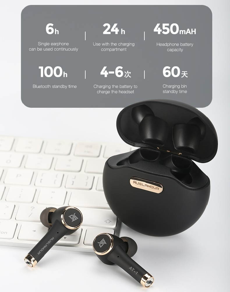 AT-1 TWS Smart Touch Wireless Bluetooth 5.0 Earphone IPX5 Waterproof Sport HiFi Sound Earbuds Noise Reduction Headset
