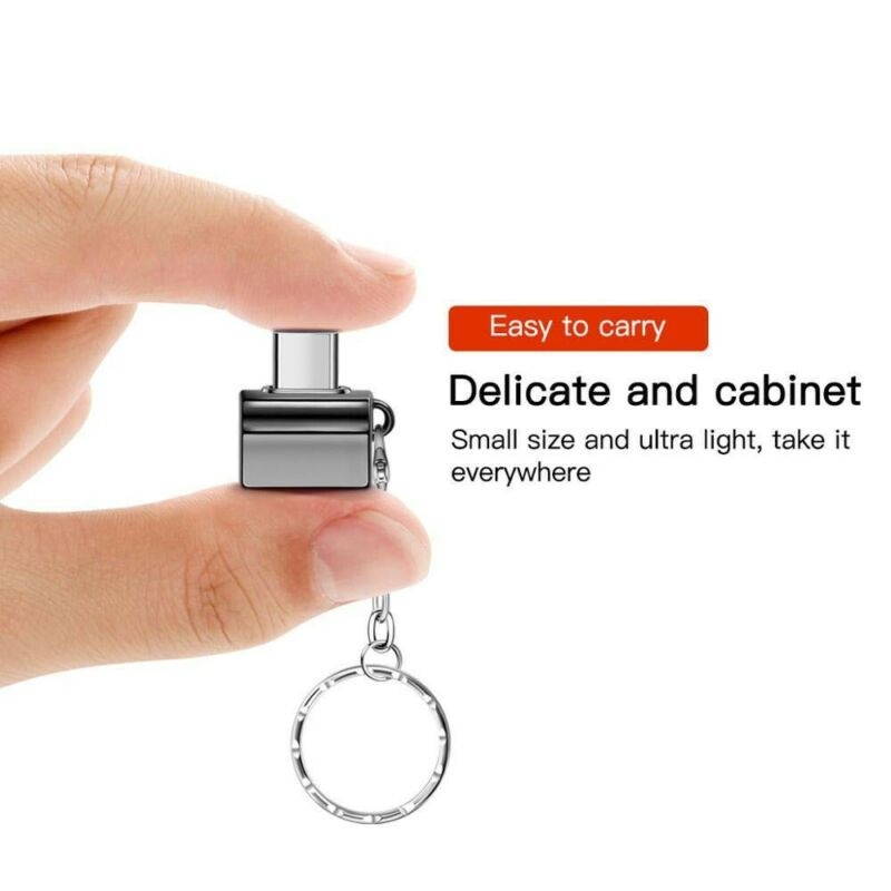 USB C to USB Adapter with Keychain, USB Type-C to USB2.0 Converter for USB C PD Charger Mouse Keyboard Flash Disk, Gold