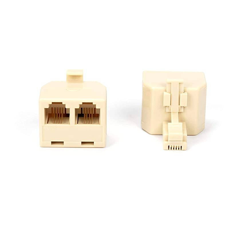 Jack Phone Wall Adapter - 2 Pack, Ivory - 2-Way Phone Splitter (2 Lines) Wall Jack Phone RJ11 Adapter