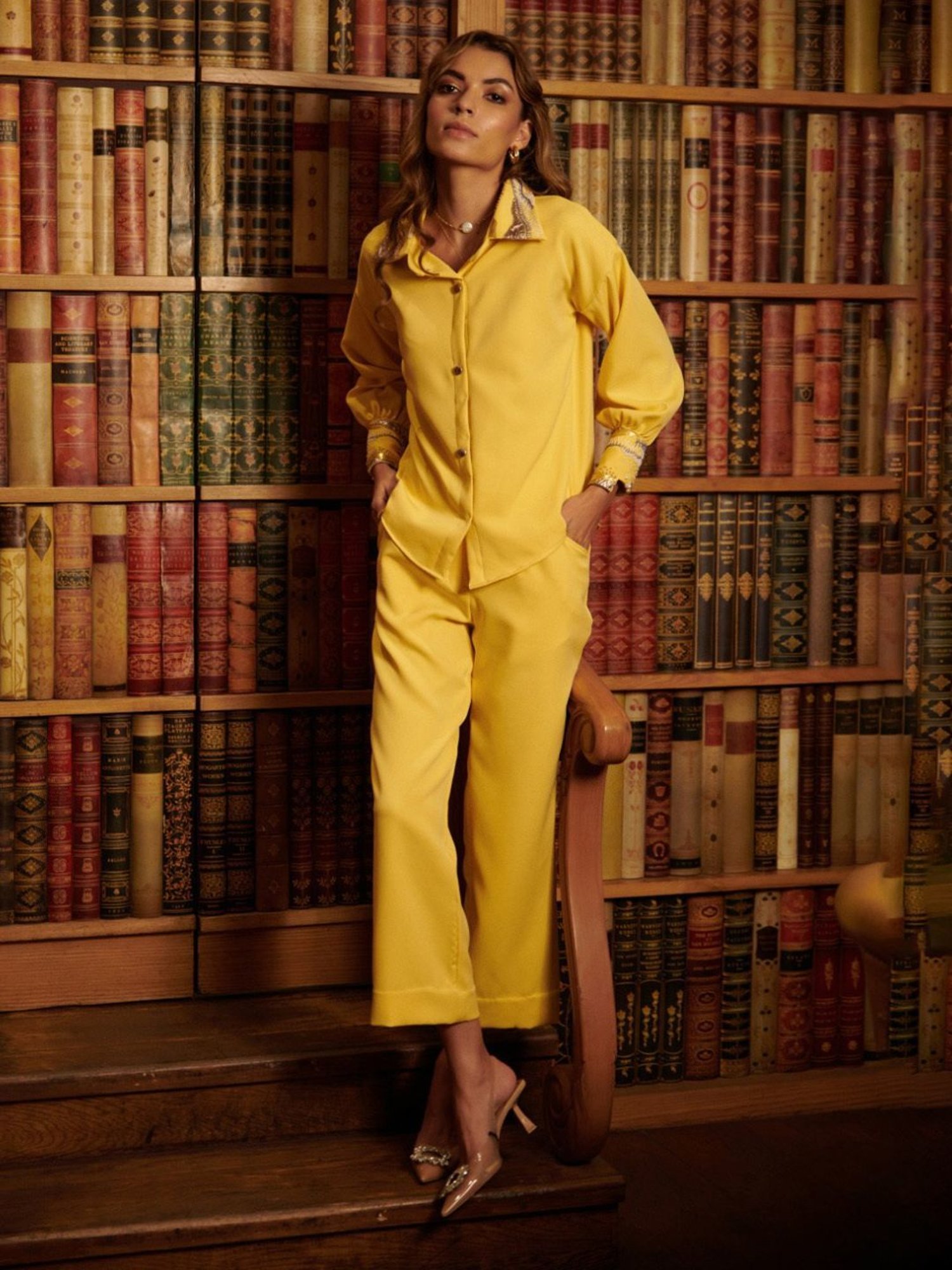 Cin Cin Yellow Audace Party Edit Freta Shirt With Pant