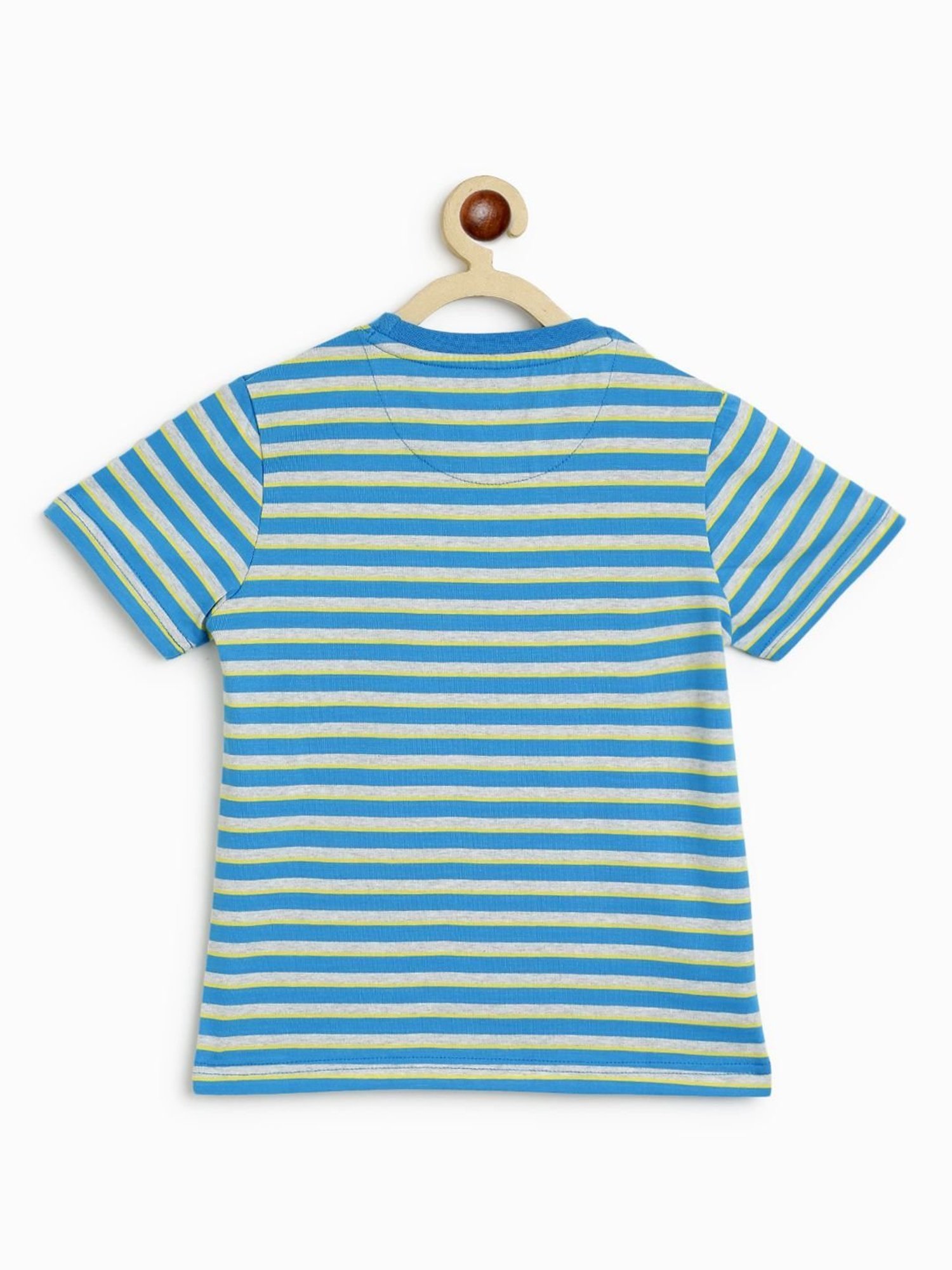 Campana Boys Blue & Grey Cotton Striped T-Shirt