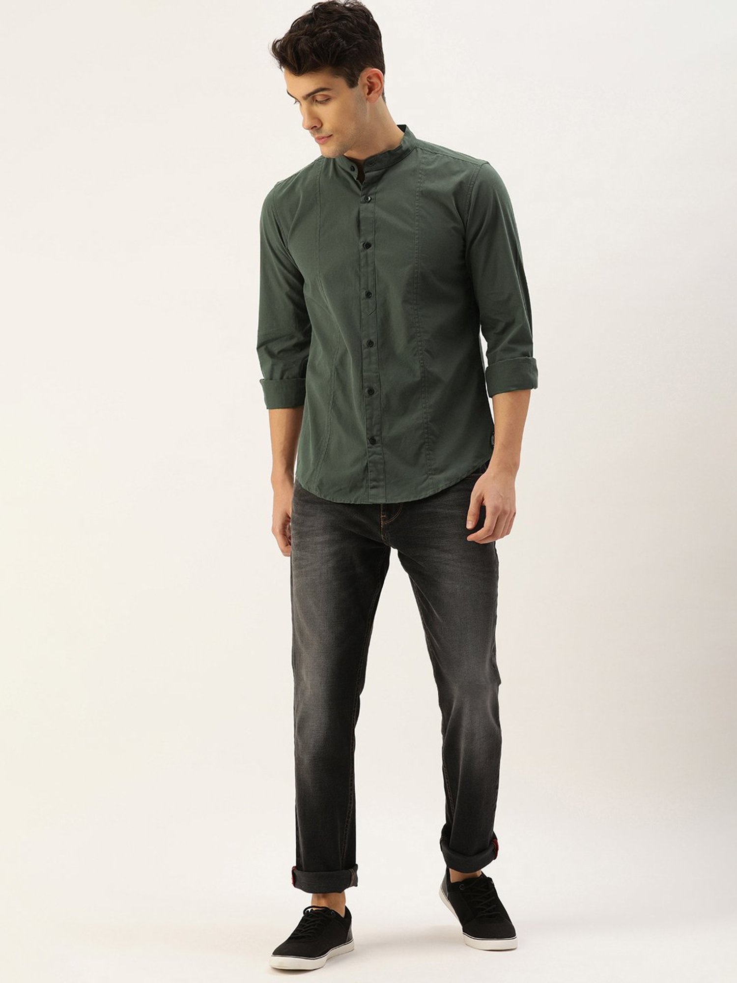 IVOC Olive Slim Fit Cotton Shirt