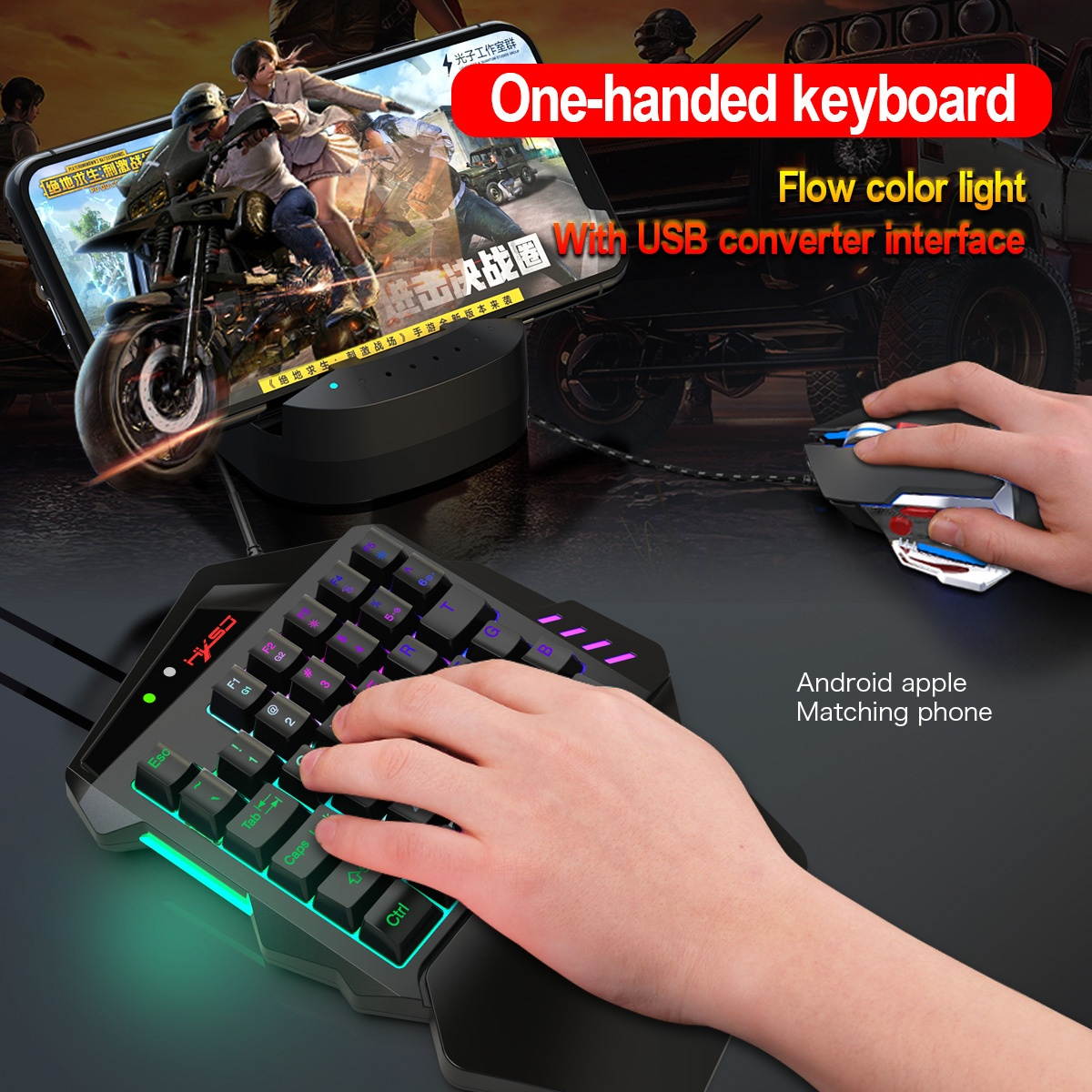 35 keys RGB Colorful Backlight One-handed Gaming keyboard with usb converter interface for ps3 ps4 game