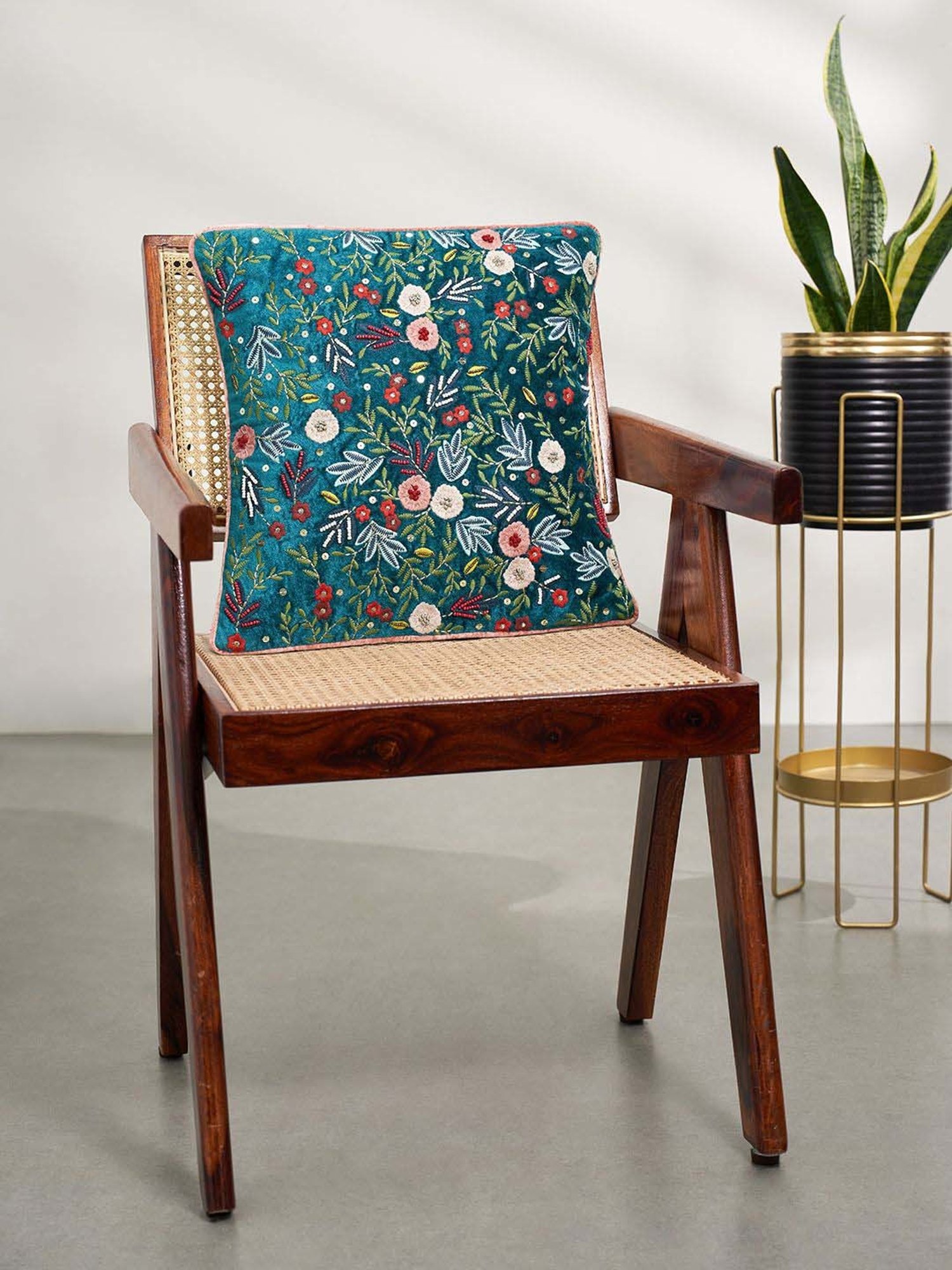 Living Scapes by Pantaloons Green Cotton Cushion Cover