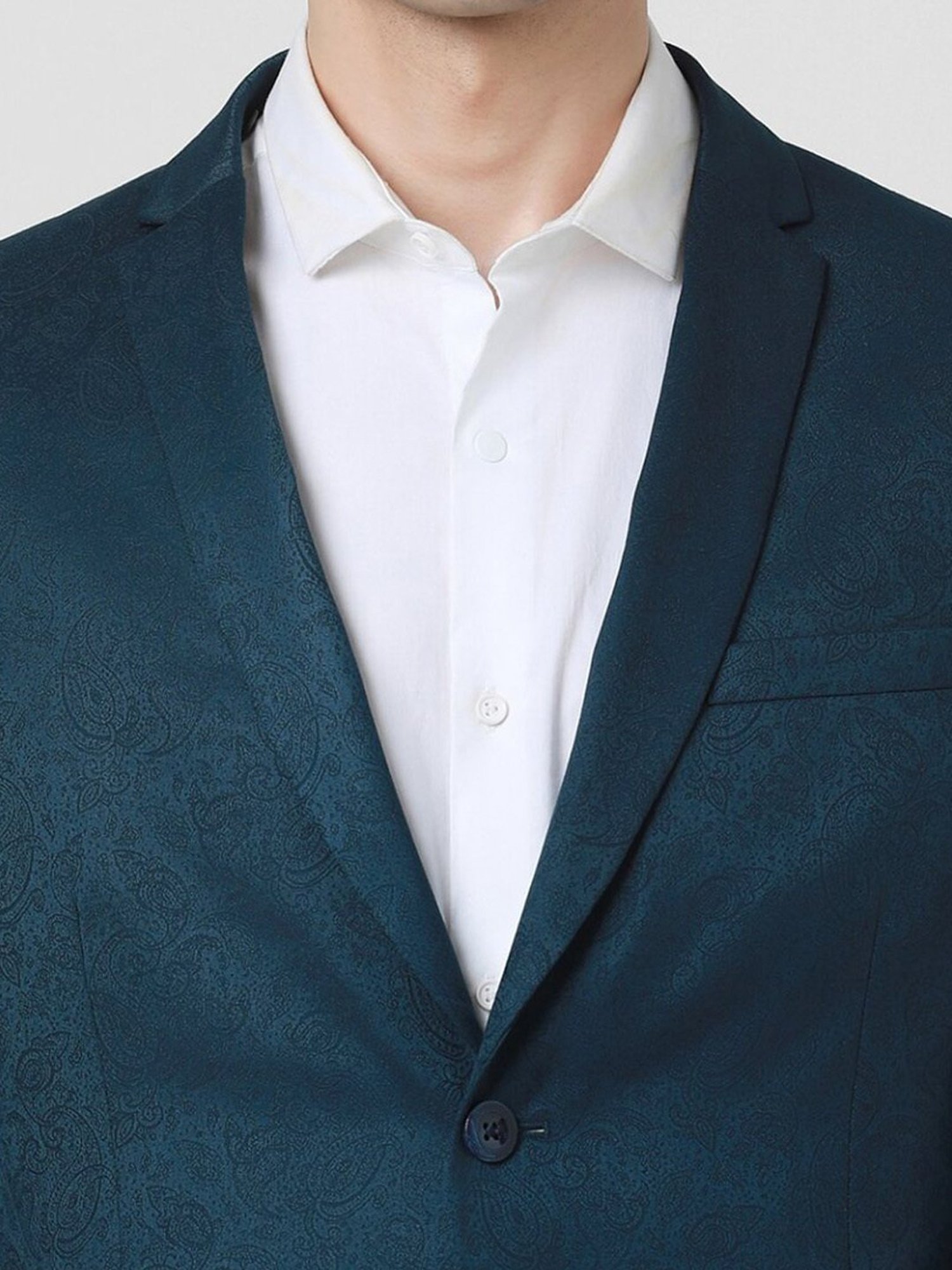 Van Heusen Blue Cotton Skinny Fit Printed Blazer