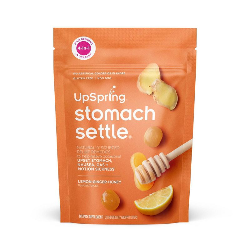 UpSpring Stomach Settle Nausea Relief, Upset Stomach, Motion Sickness Drops - Ginger Lemon - 28ct