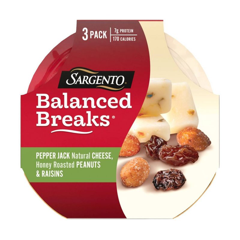 Sargento Balanced Breaks Pepper Jack Cheese, Honey Roasted Peanuts & Raisins - 3pk/1.5oz