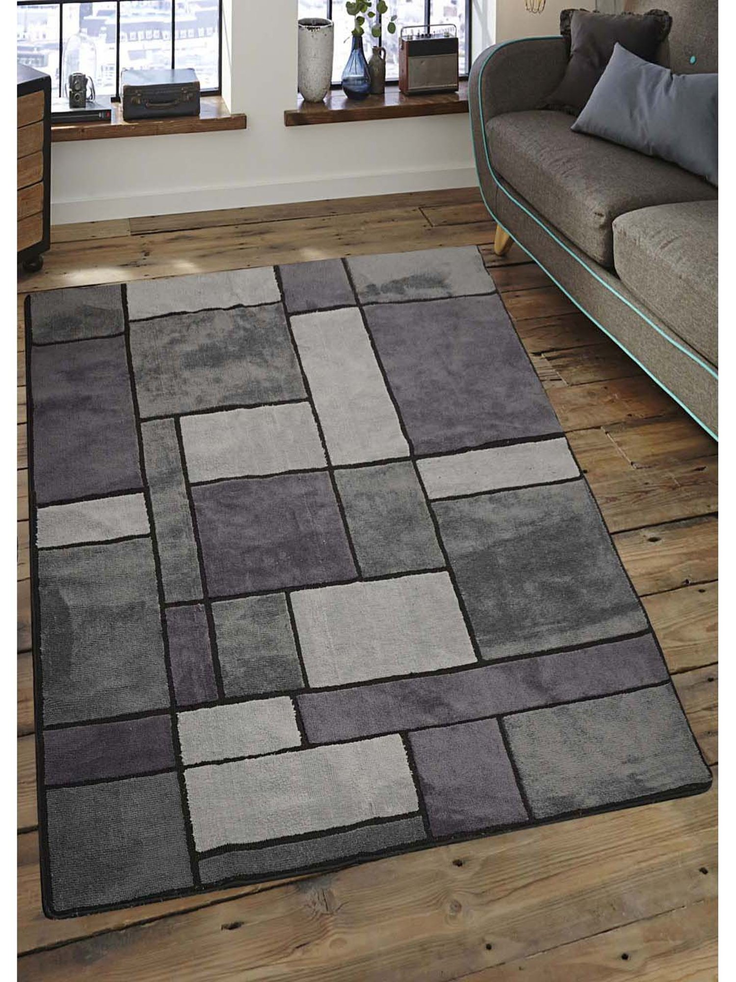 Saral Home Modern Grey Microfibre Carpet - Set of 1