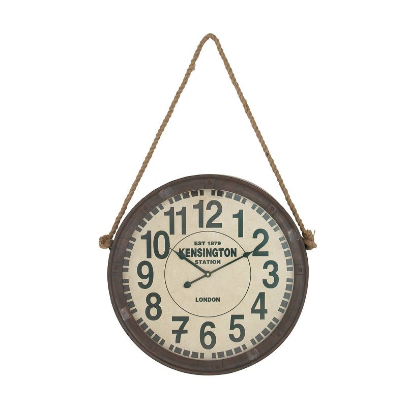 20 " Round Wood and Iron Kensington Wall Clock with Rope Hanger - Olivia & May