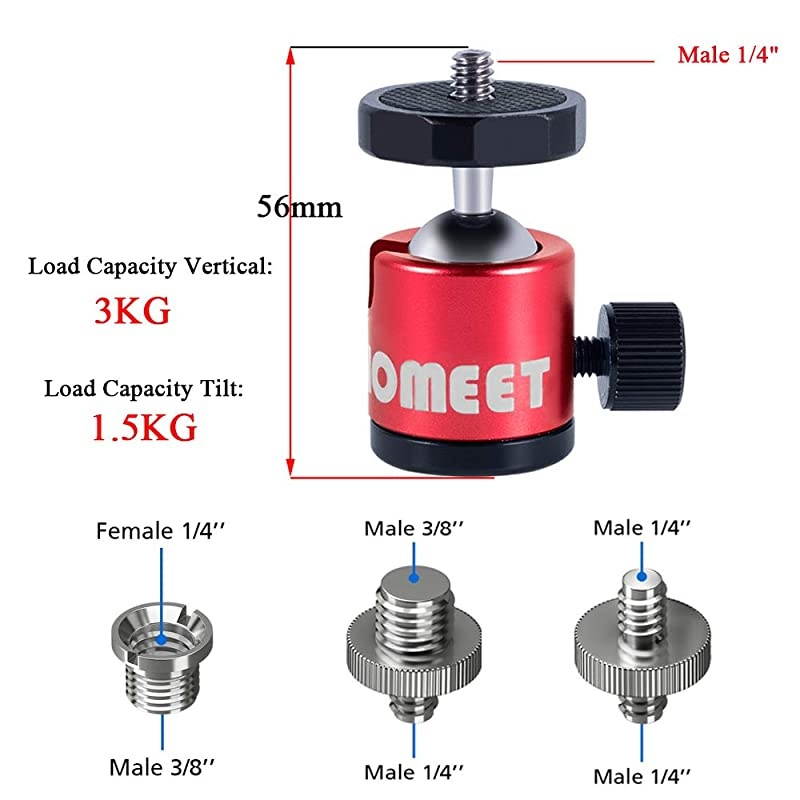 Super Clamp Mount Stands Magic Arm Metal with Ball Head 1/4&rdquo; & 3/8&rdquo; Screw Thread Camera Rig Friction Arm Ballhead Mount Flash Bracket (RED)