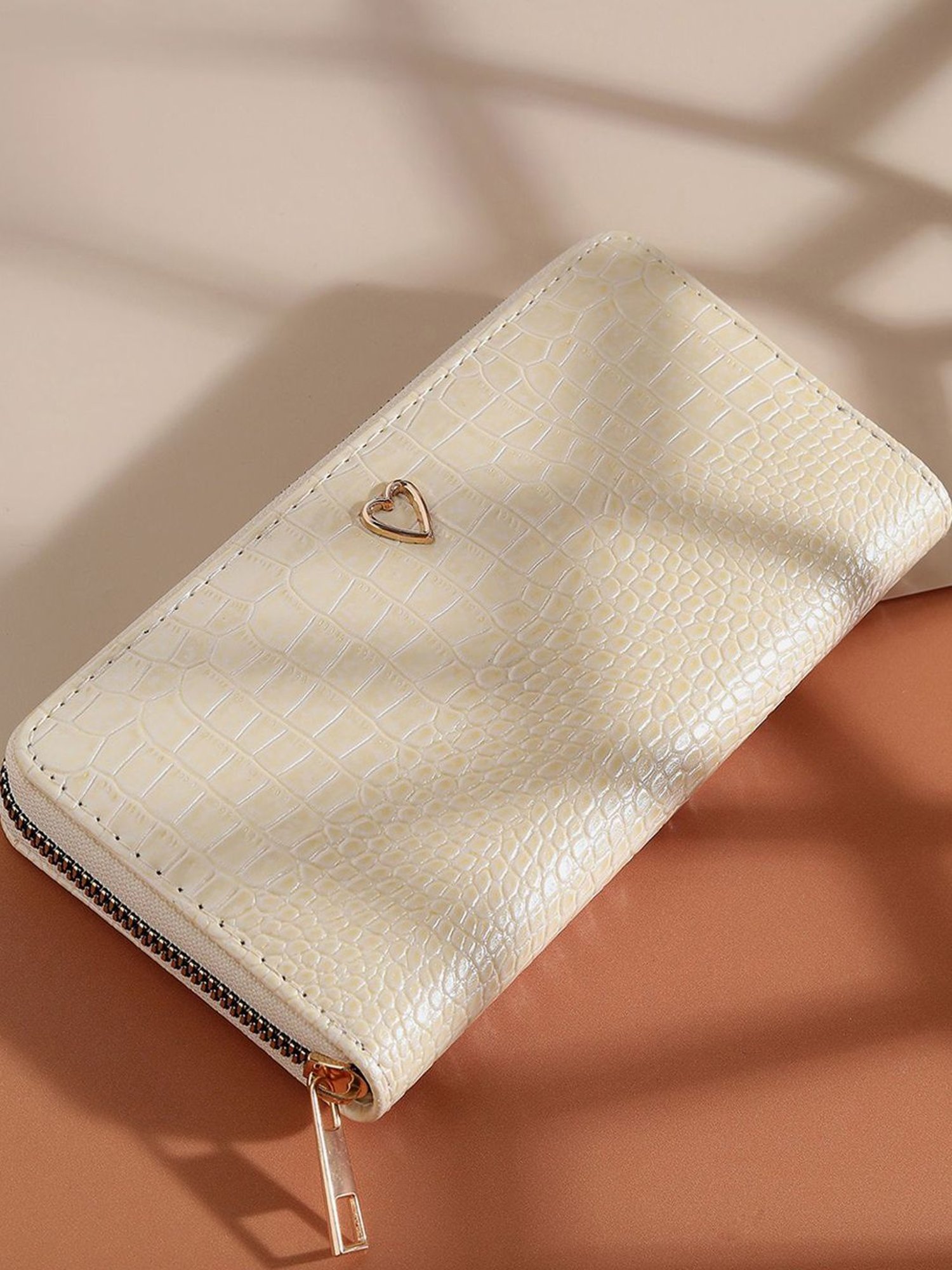 HauteSauce White Textured Zip Around Wallet for Women