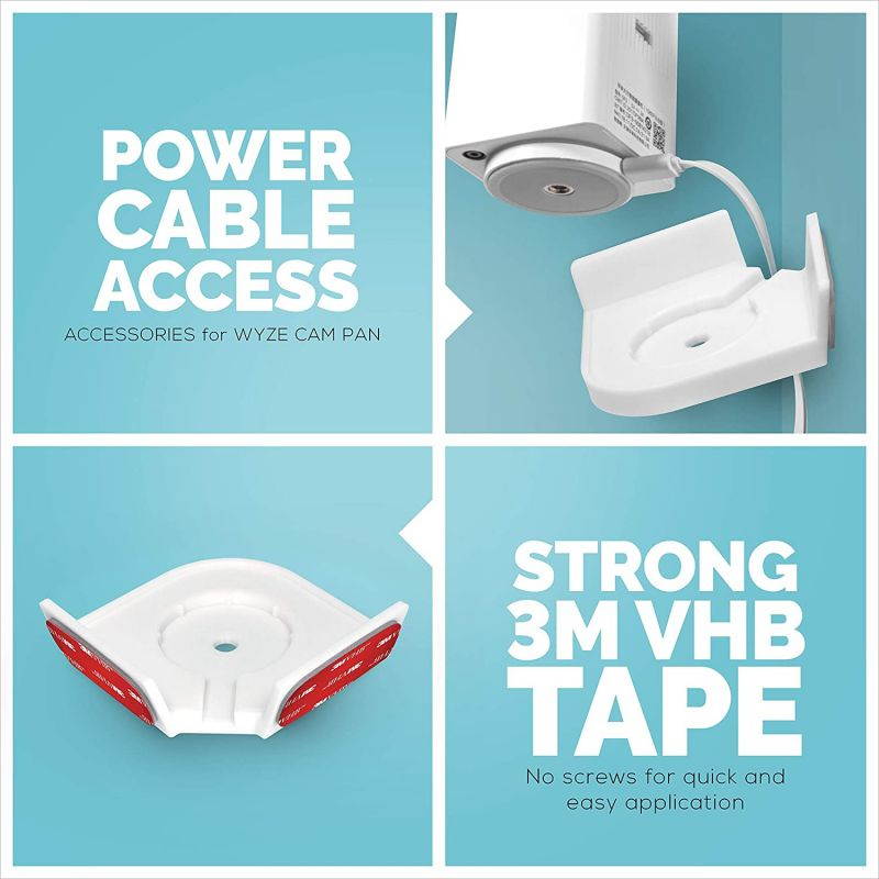 Screwless Corner Wall Mount Kit Compatible with Wyze Cam Pan, Tilted Holder, Watch Crib, Kids, Cashier etc, Strong Stick On, Full Tilt & Pan Function, No Tools, No Drilling, by Brainwavz (White)